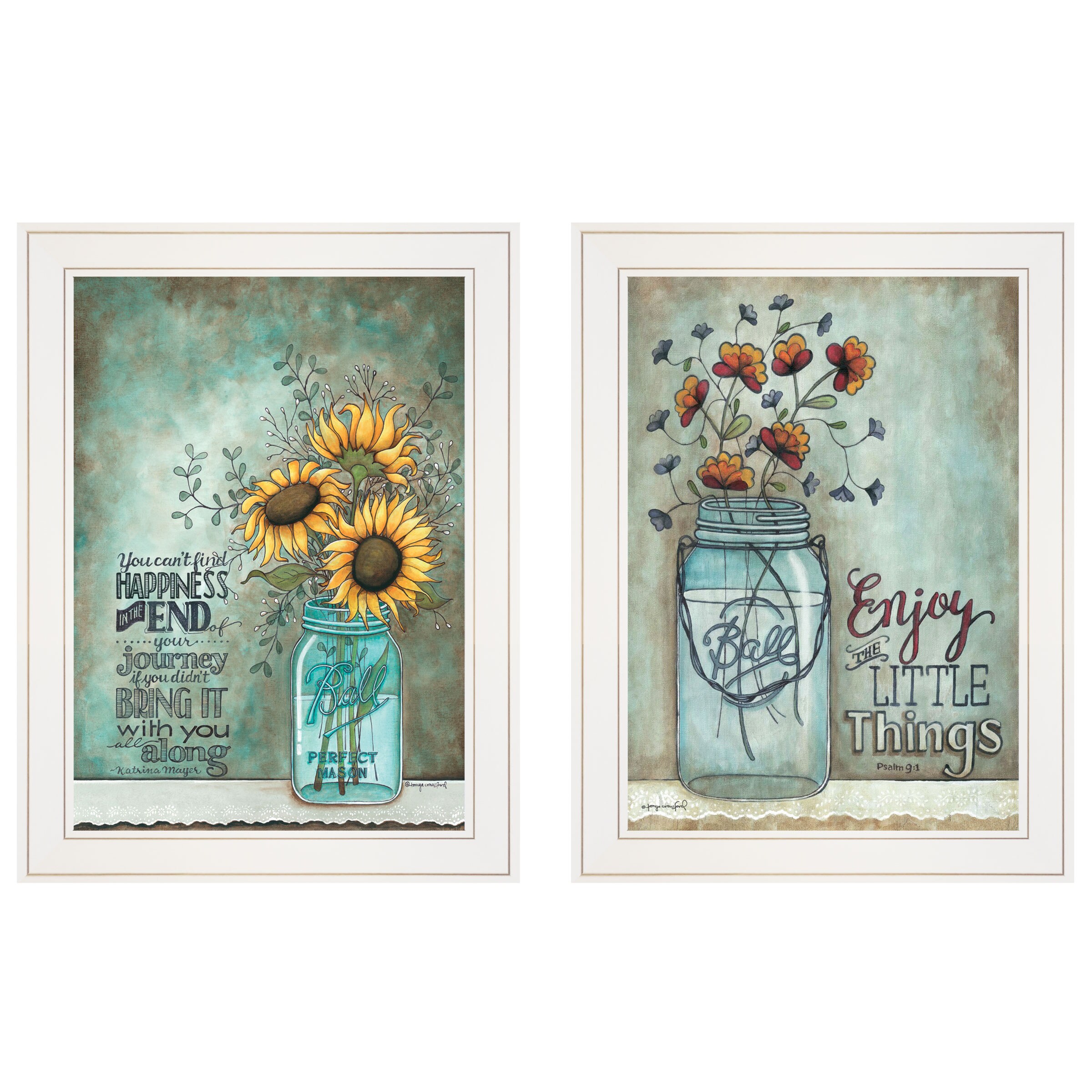 Trendy Decor 4U V586-226G Enjoy The Little Things/Happiness Tonya Crawford Gray Wood Framed 19-in H x 15-in W Landscape Paper Print