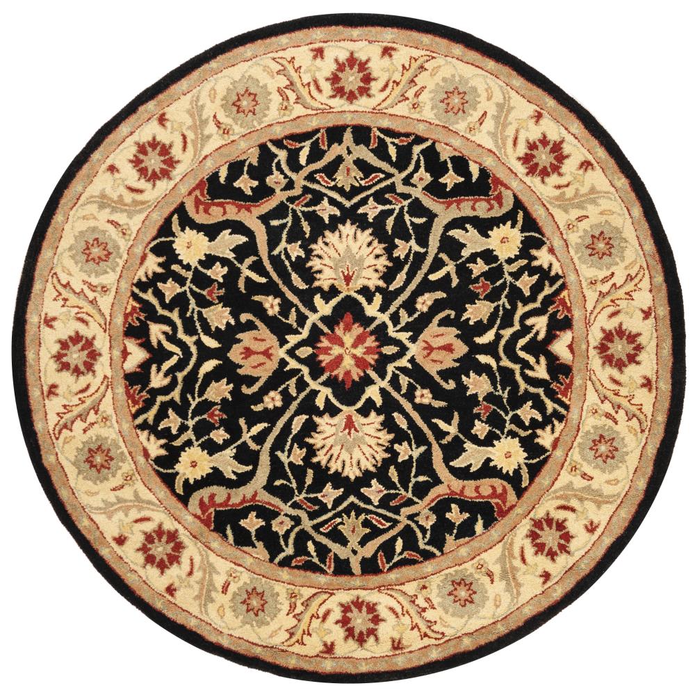 Safavieh AT14B-6R Antiquity Bibika 6 x 6 (ft) Tufted Wool Black Round Indoor Floral/Botanical Vintage Area rug