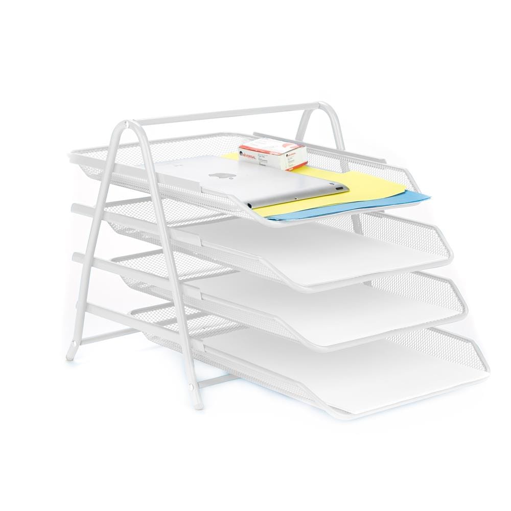 Mind Reader 4TPAPER-WHT Metal 4 Compartment Letter Tray, Pack of 1, White