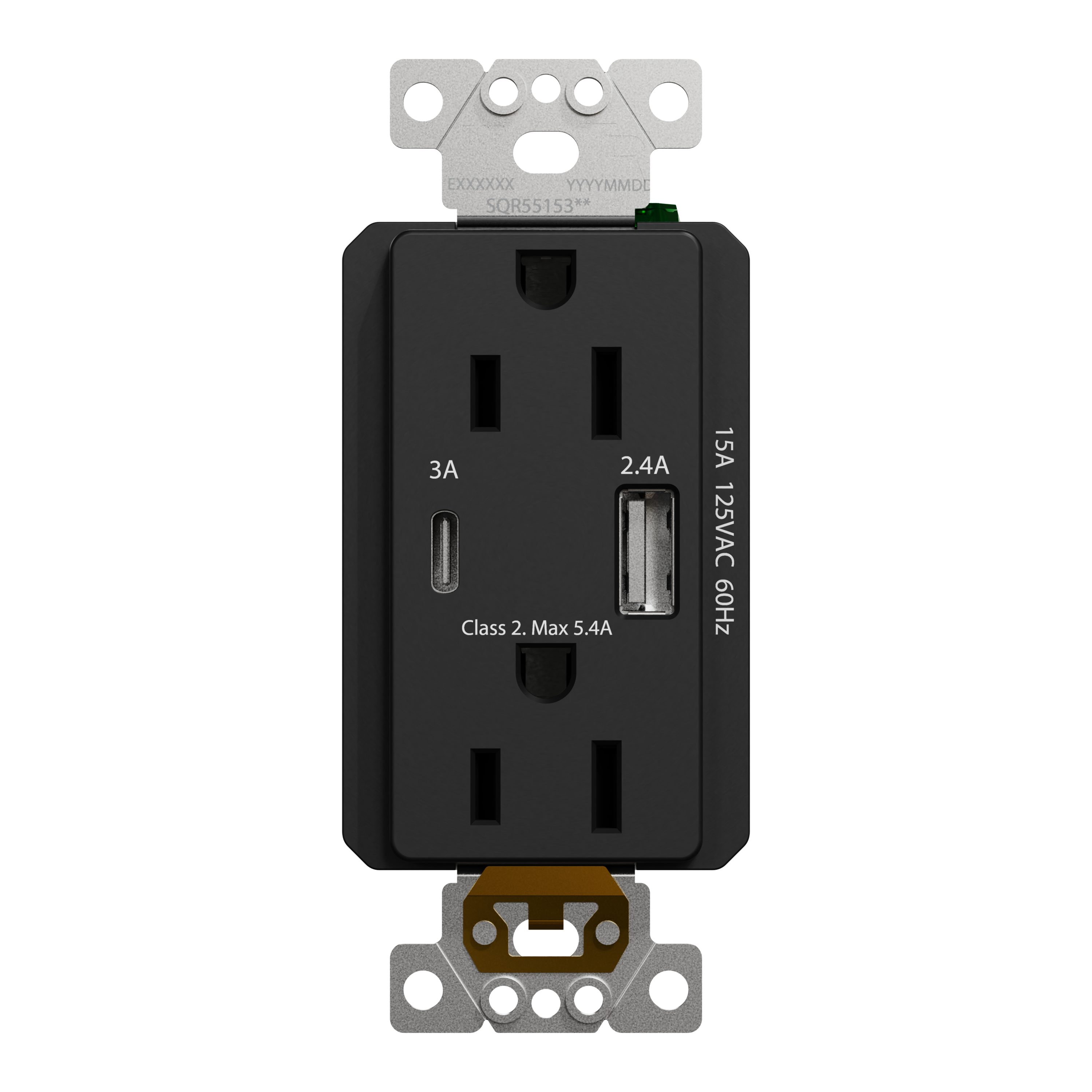 Square D Series 15-Amp Tamper Resistant Residential Decorator Surge USB Outlet Type A/C, Matte Black