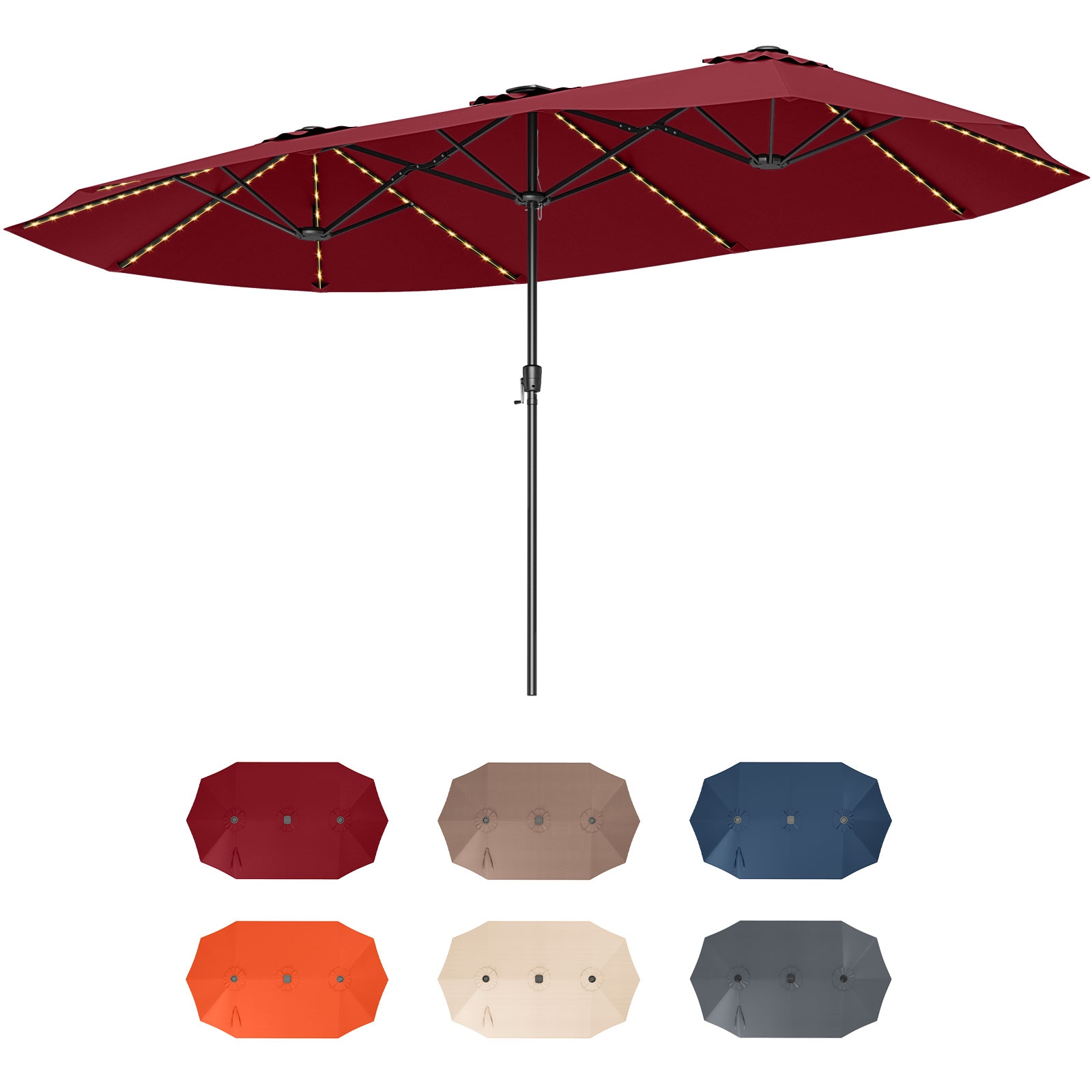 Volenca 15.5-ft Outdoor Extra-Large Double-Sided Solar LED Patio Umbrella with 144 LED Lights