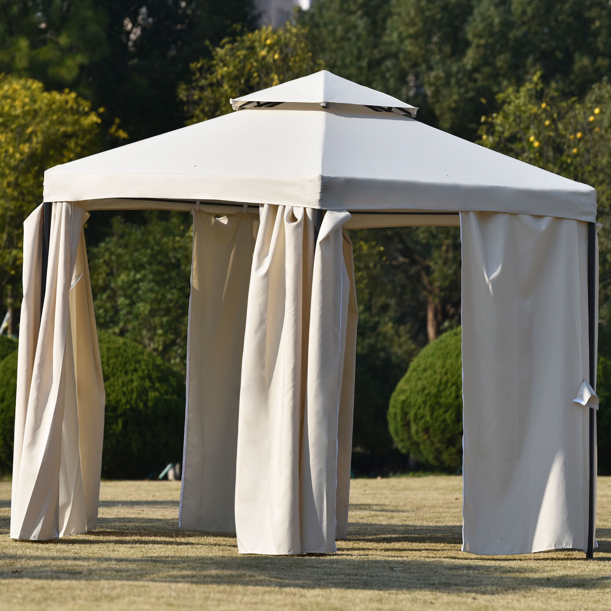 4x4.7m Metal Gazebo Canopy, Hexagon Shape Garden Net, Steel Frame, Grey -  The Woodley Outlet