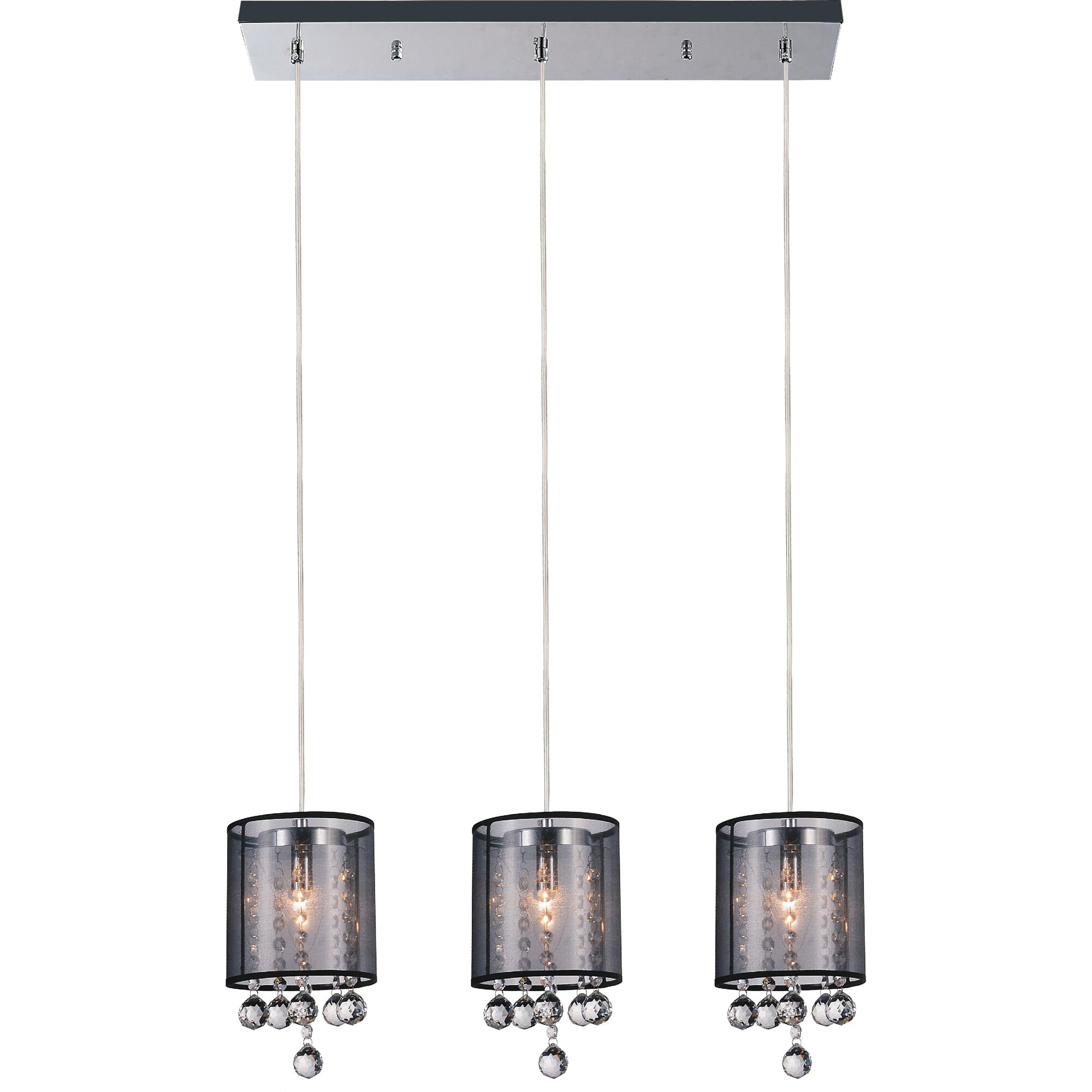 CWI Lighting 5062P24C-3-SMOKE-B Radiant 3 -Light Chrome Modern/contemporary Geometric Large Hanging Pendant light