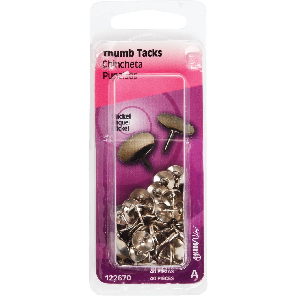 Hillman Nickel Thumb Tacks - Pack of 40 Double Point Tacks for Home and ...