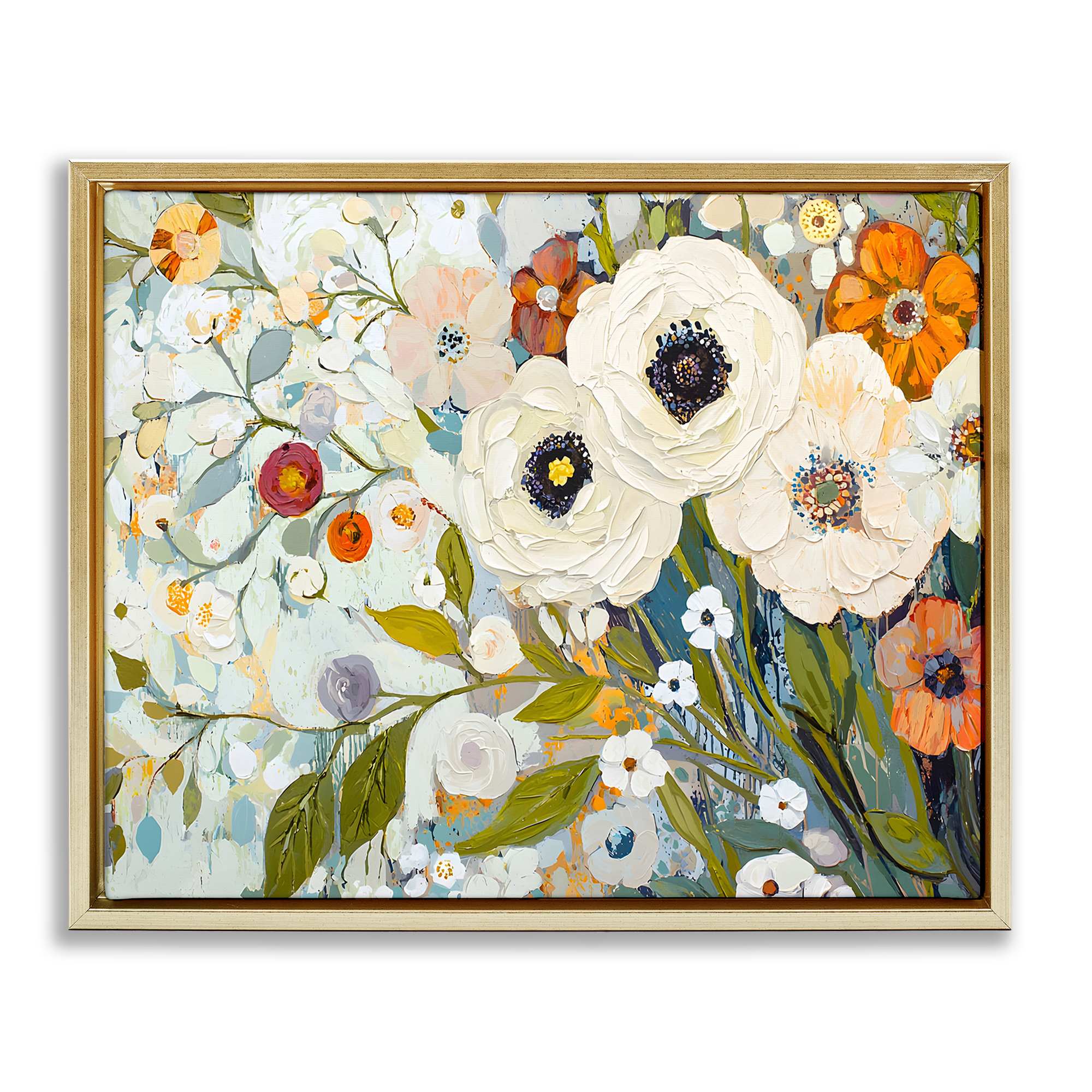 Stupell Industries BT-902-FFG-24X30 Blooming Round Flowers Arrangement Gold Framed Floater Canvas Wall Art By Franklyn Gregory 31 x 25