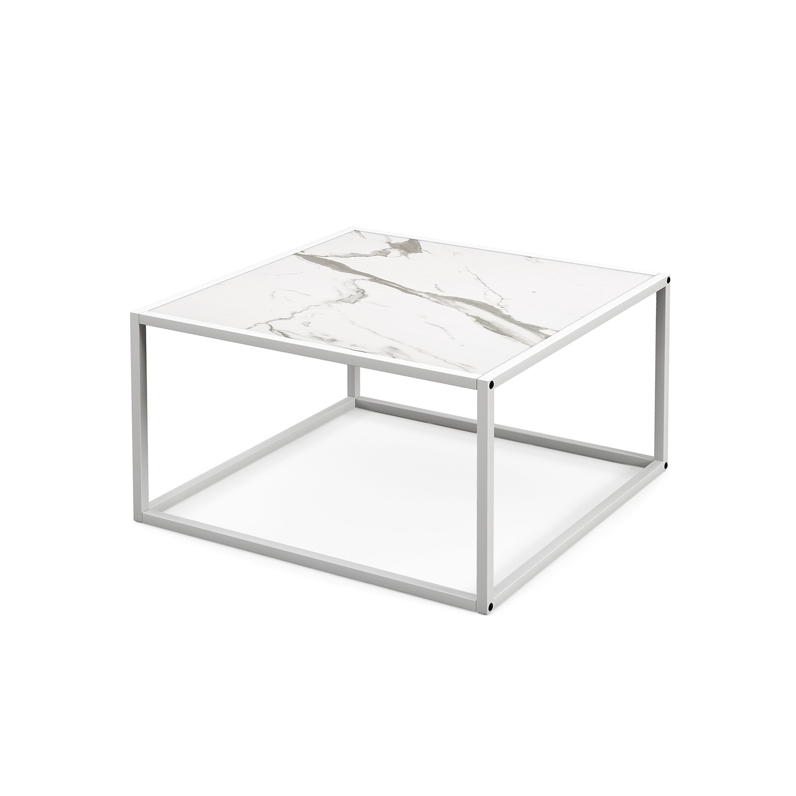 Slickblue D-CO-HW92401VJ White Faux Marble Engineered Wood Coffee Table with Matte Steel Frame Modern Square Design Living Room Lounge Area