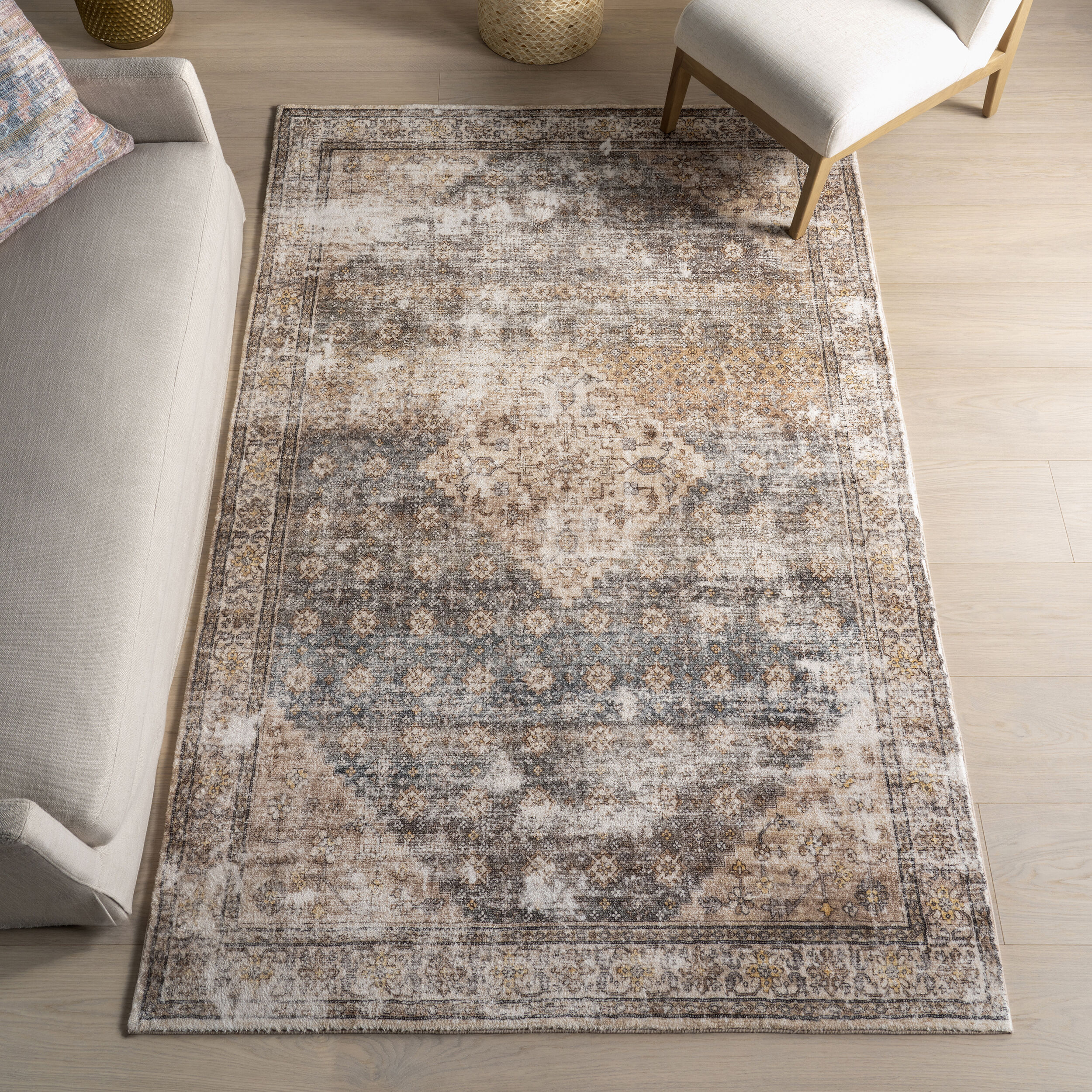 nuLOOM 200BIML09A-406 Talita Medallion Machine Washable 4ft. x 6ft. Grey Area Rug