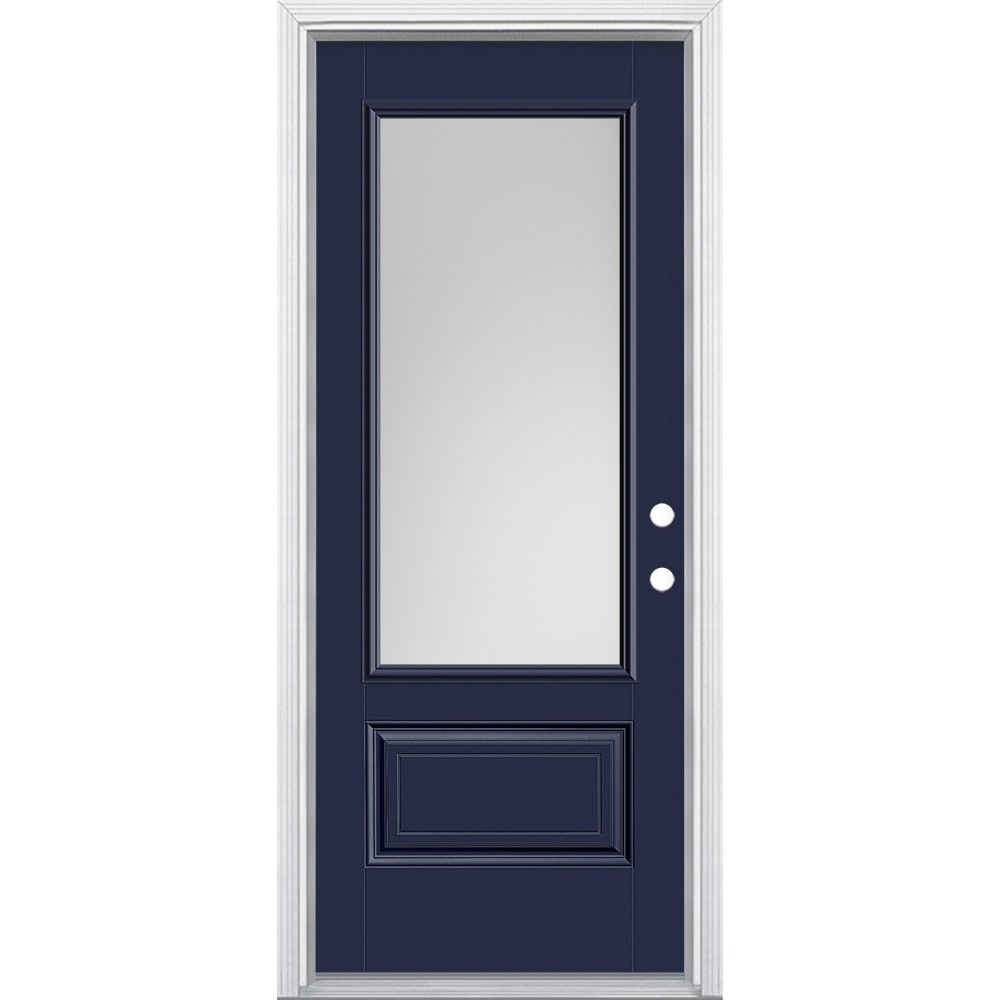 Masonite 629417 32-in x 80-in x 4-9/16-in Fiberglass 3/4 lite Left-hand inswing Eclipse Painted Prehung Front Door with Brickmould Insulating core
