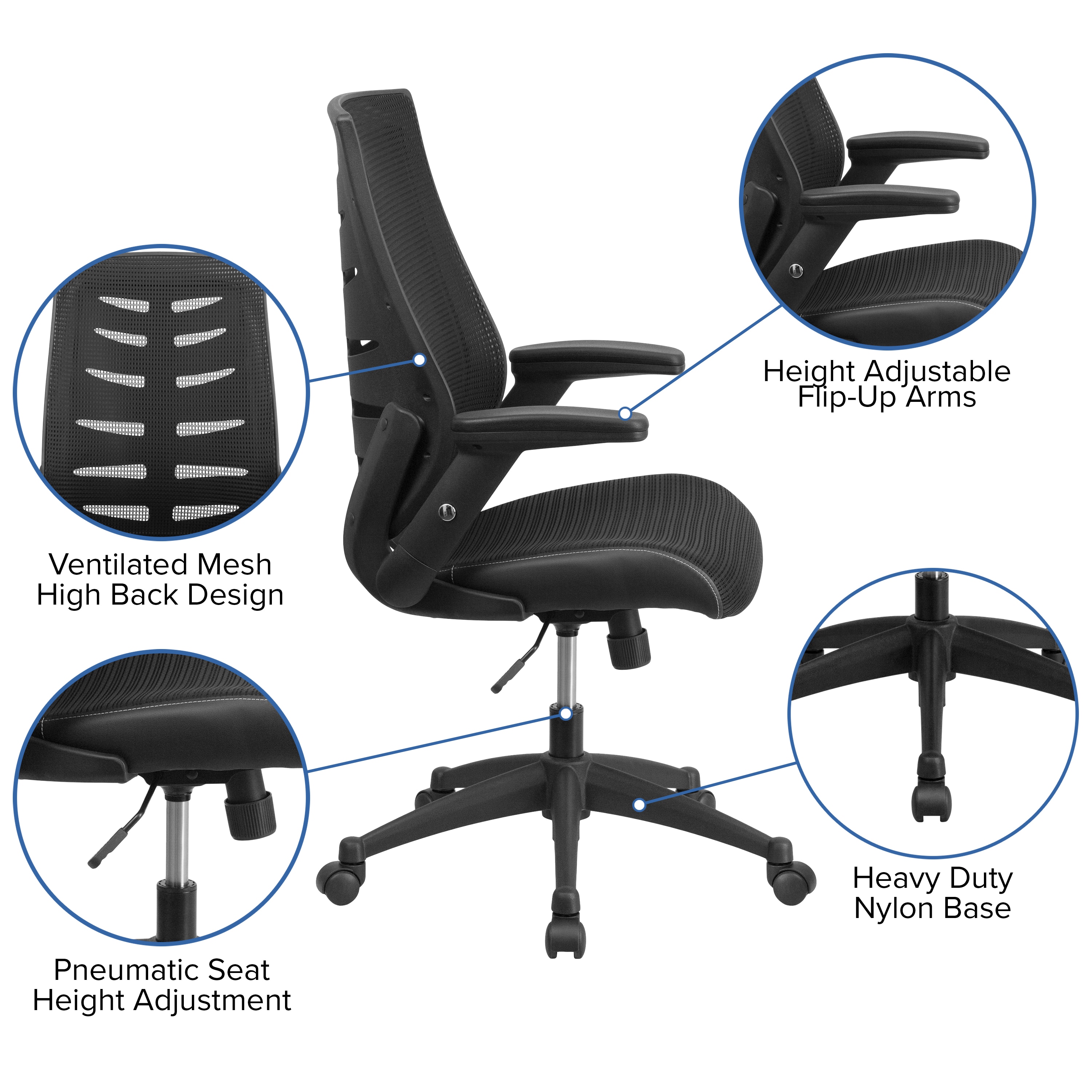 ErgoFlex High Back Black Mesh Executive Swivel Chair with Adjustable Arms