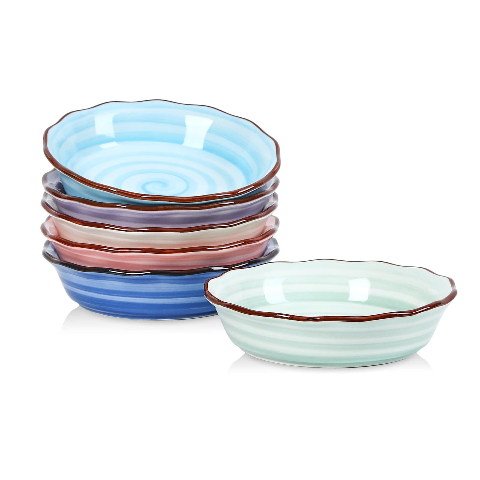 Aoibox  6 In Mini Ceramic Pie Dish with Fluted Edge for Apple Pie Quiche Single Serving Gradient Colors 6 Pack