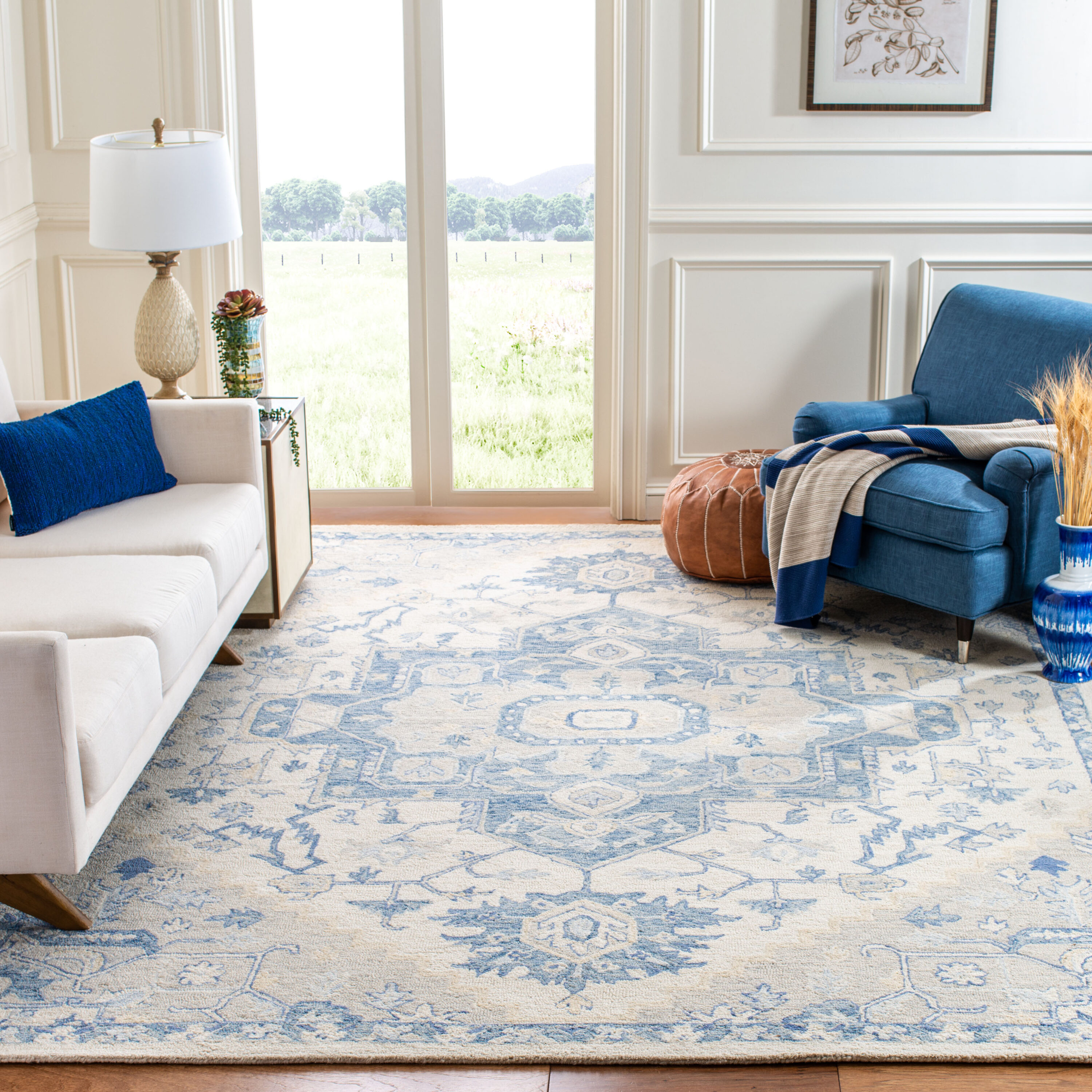 Safavieh MLP503G-6 Micro Loop 503G Ivory Blue Traditional Medium Rectangle 6ft x 9ft Rug