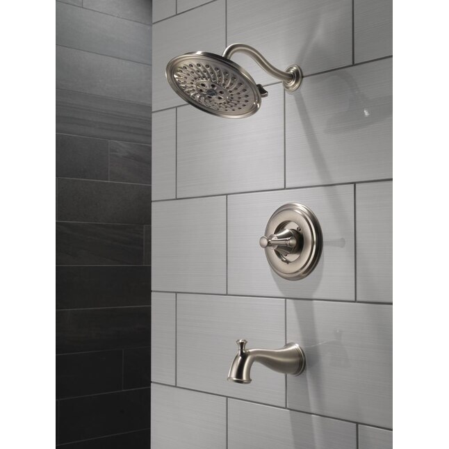 Delta Valdosta with H2Okinetic Technology Spotshield Brushed Nickel 1-Handle Bathtub and Shower Faucet with Valve Delta Valdosta with H2Okinetic Technology Spotshield Brushed Nickel 1-Handle Bathtub and Shower Faucet with Valve