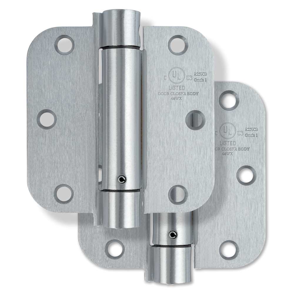 Miseno MDH3572 31/2 x 31/2 Spring Hinge 5/8 Inch Radius Corner Door Hinge Pair #MDH3572SC