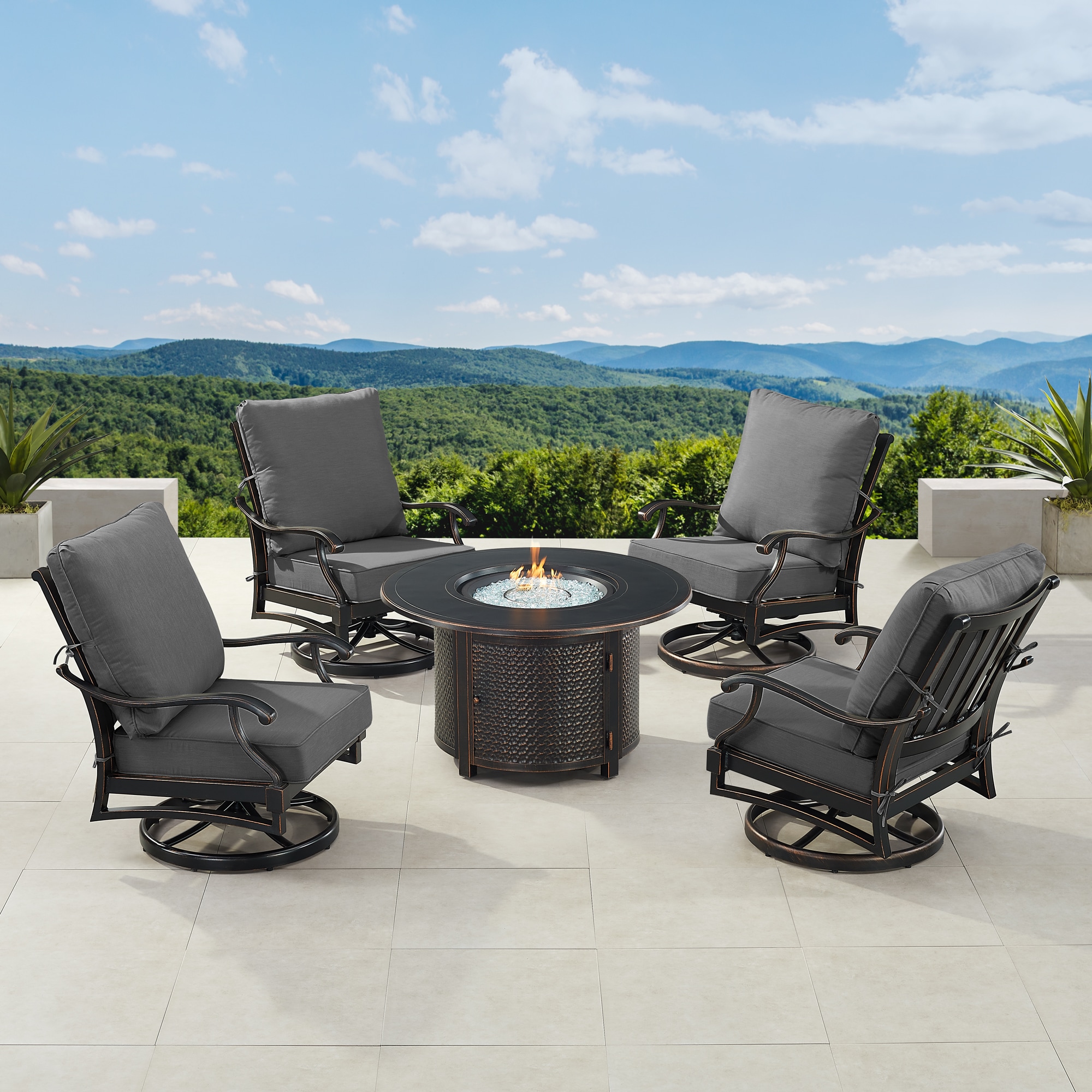 Oakland Living SHAO4CHMATERABKCUIBA 15-Piece Patio Conversation Set with Black Cushions