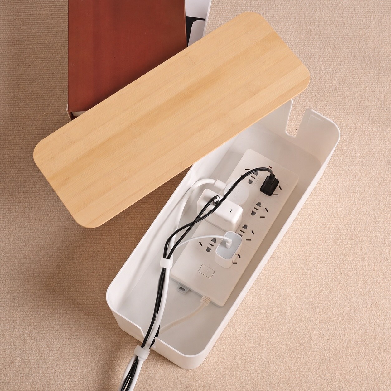 Aoibox Large Cable Management Box with Wooden Lid 16 x 6 2 x 5 3 in ...