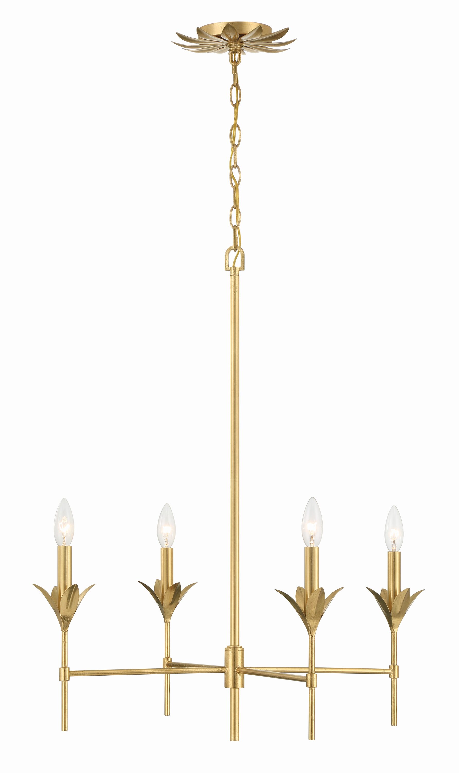 Antique Gold Crystal 4-Light Chandelier with White Silk Shades