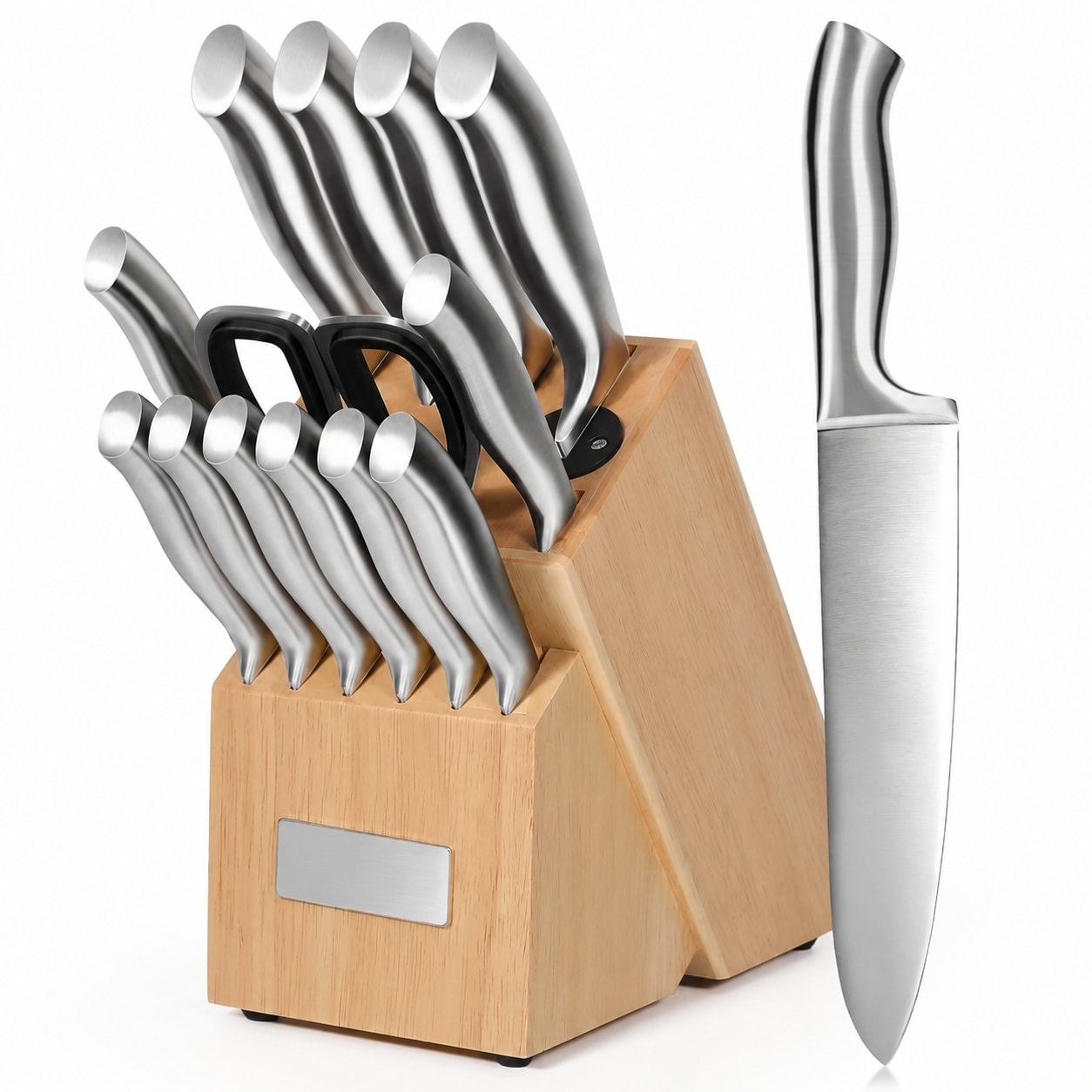 Phyfalip  Premium Sharp Knife Set Carbon Steel Forged Ergonomic Handle Knife Block Set Kitchen Block Knife Set Chef Knife Set Built in Sharpener