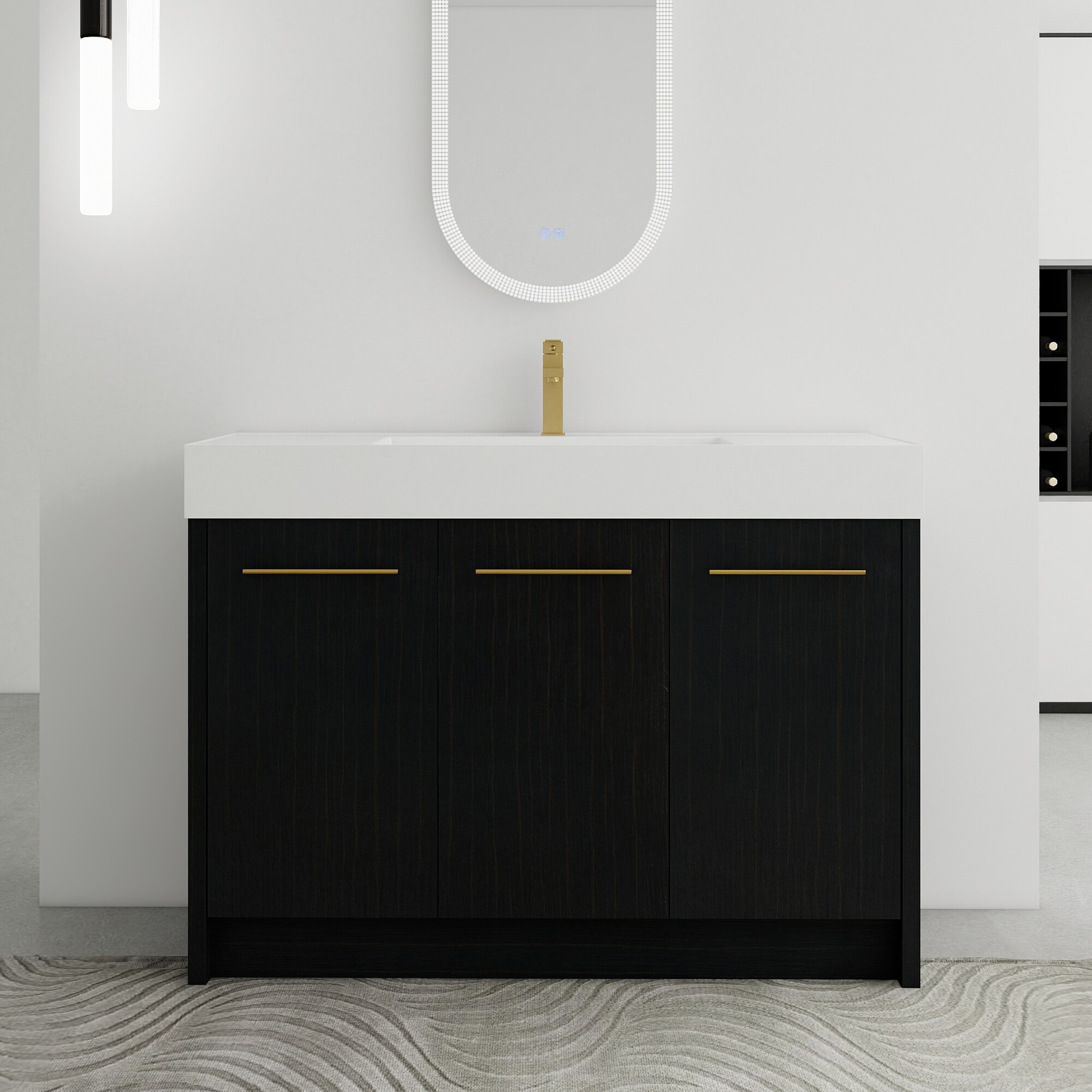 Forclover QNM-0148-WSG 48-in Black Chestnut Single Sink Bathroom Vanity with White Cultured Marble Top