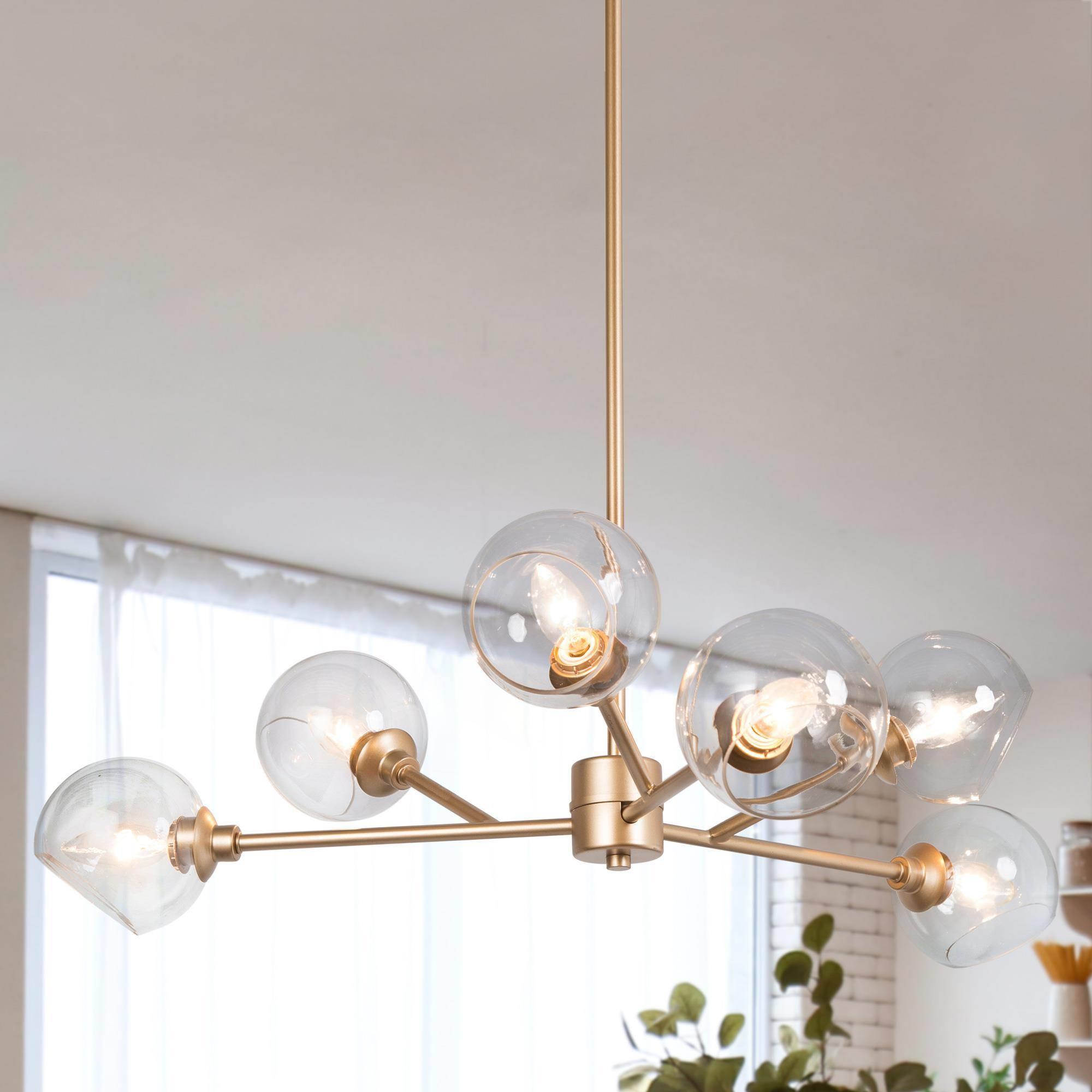 Uolfin J2M2MQ-LWS23893-D7 6 -Light Satin Gold Modern/contemporary For Use in Bedrooms, Dining Rooms, Foyers, Kitchens, Living Rooms Chandelier