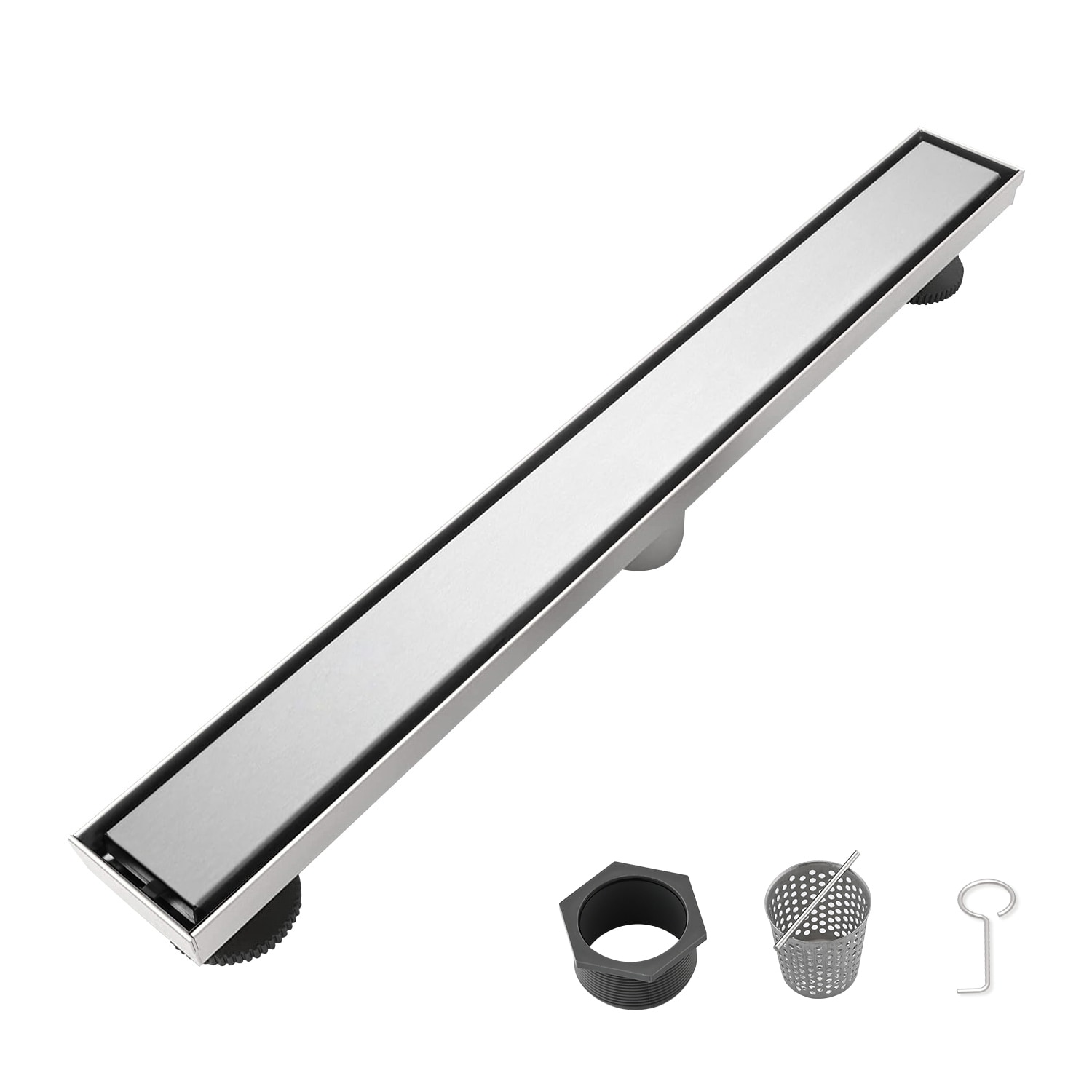 MYRYY - 24-in Linear Tile Insert 304 Stainless Steel Shower Drain with Hair Strainer and Leveling...