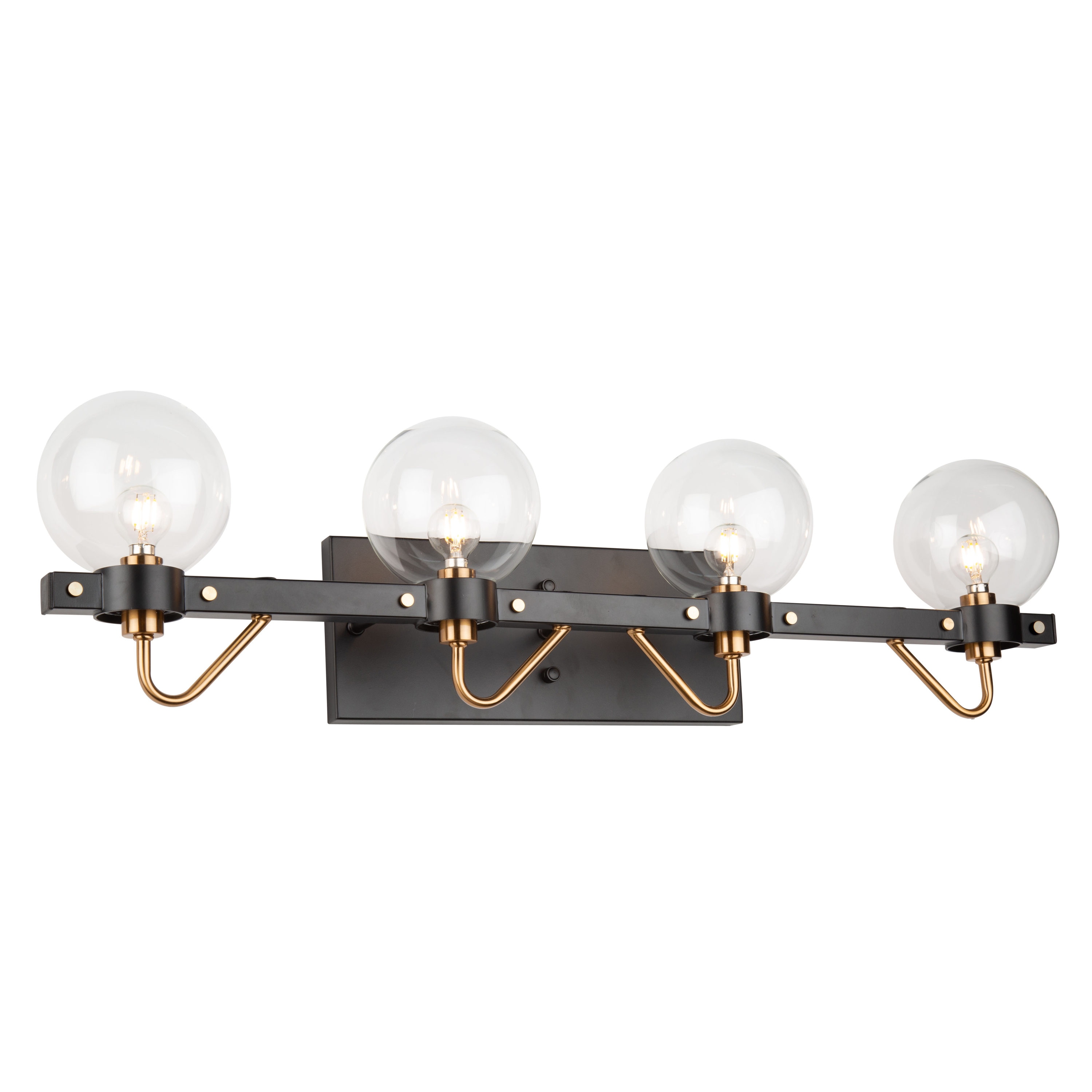 ARTCRAFT AC11424CL Chelton 32-in 4-Light Matte Black and Harvest Brass Transitional Vanity Light