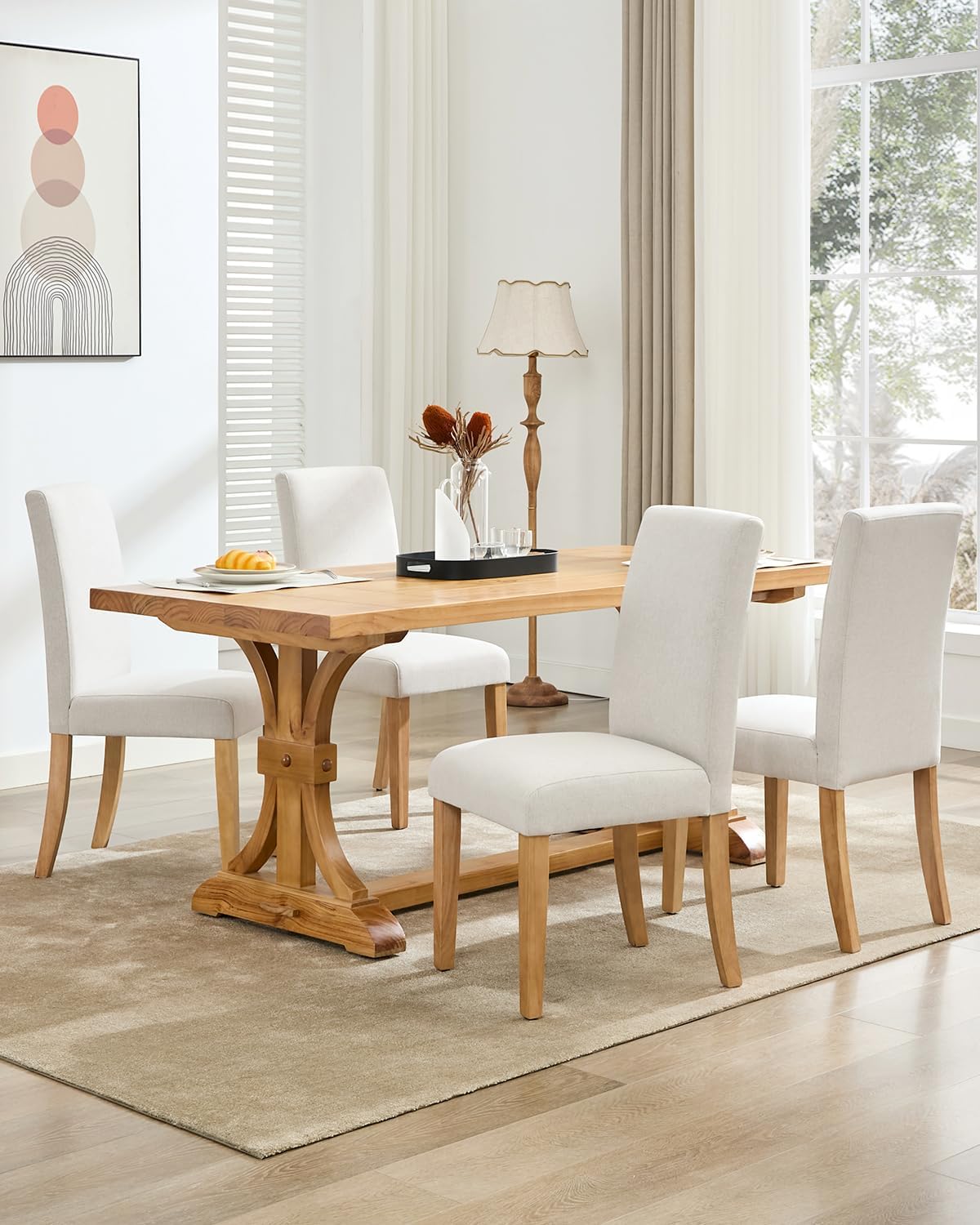 Qeetex - Dining Chairs Set of 4 - Modern Fabric Upholstered Ergonomic Chairs with Curved Backrest...