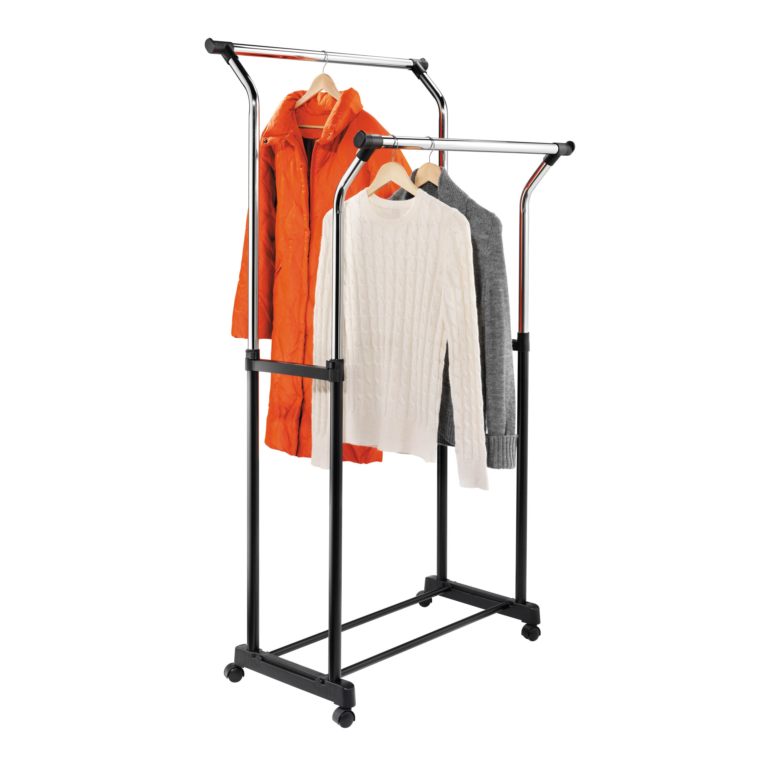 Honey-Can-Do Adjustable Double Bar Chrome Clothing Rack with Wheels,  Freestanding, Sturdy Steel Frame, Portable Closet Solution in the Clothing  Racks & Portable Closets department at