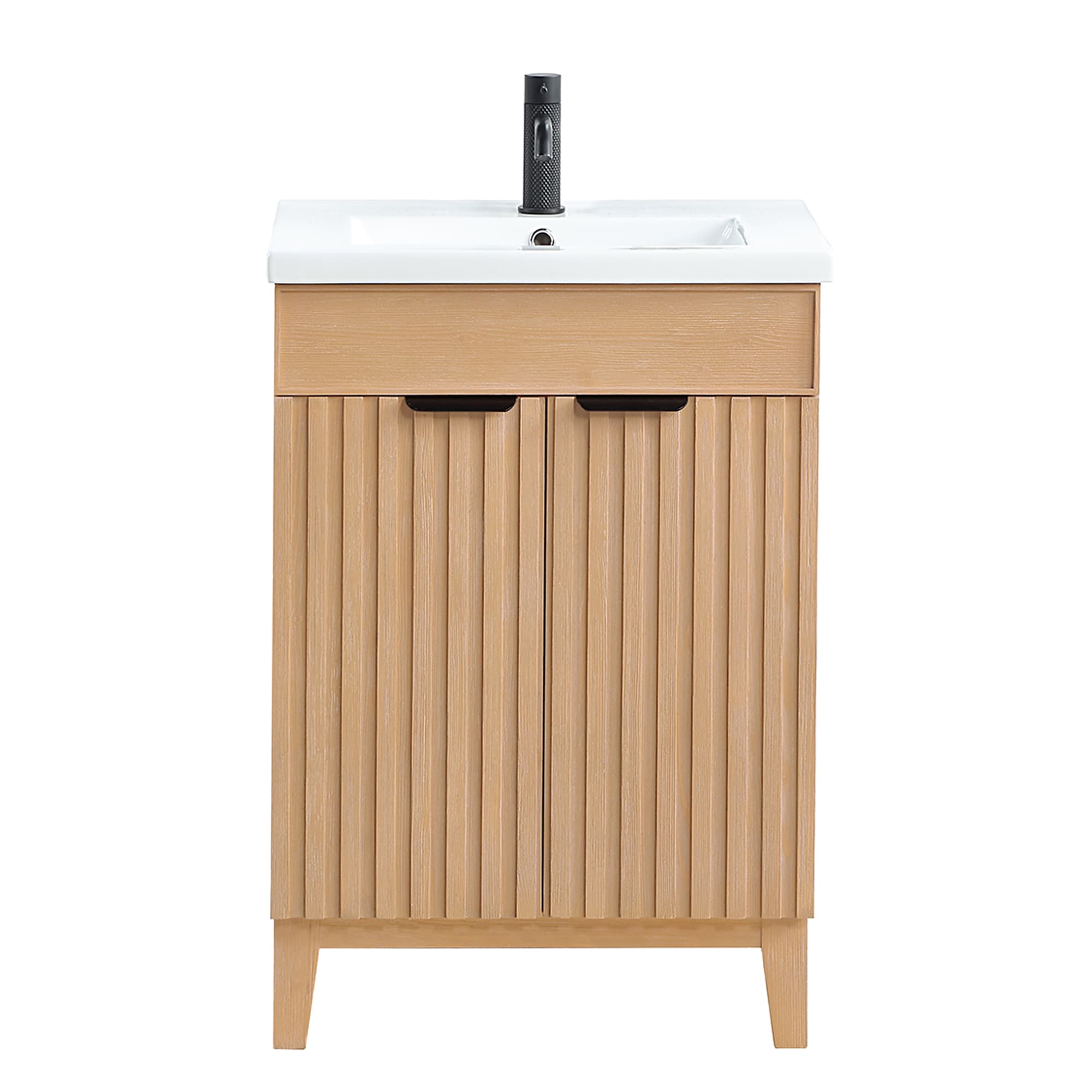 Palos 24-in Fir Wood Brown Single Sink Bathroom Vanity with White Ceramic Top | - Vinnova 707624-FN-WH-NM