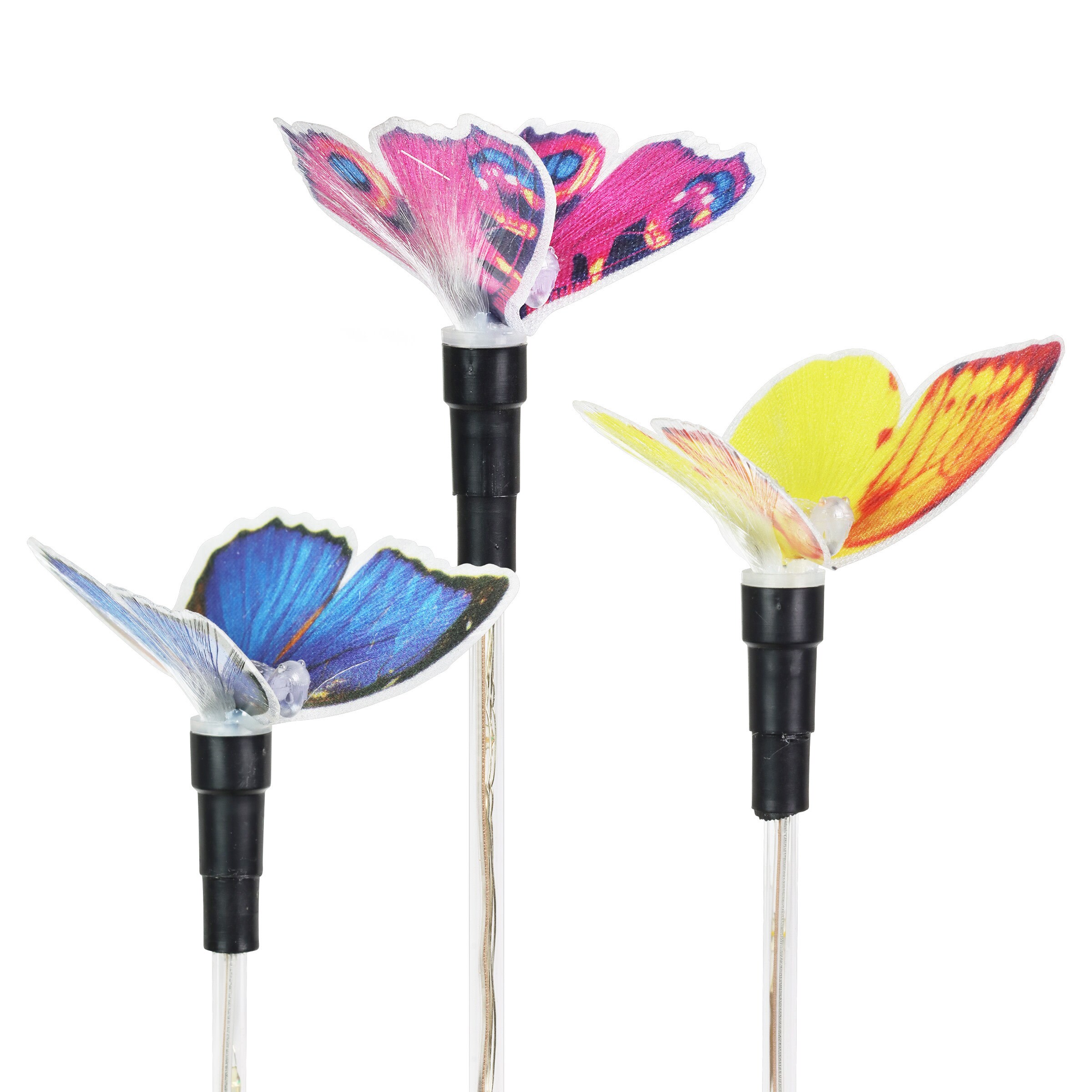 Solar Fiber Optic Butterfly Garden Stakes with Color-Changing LEDs