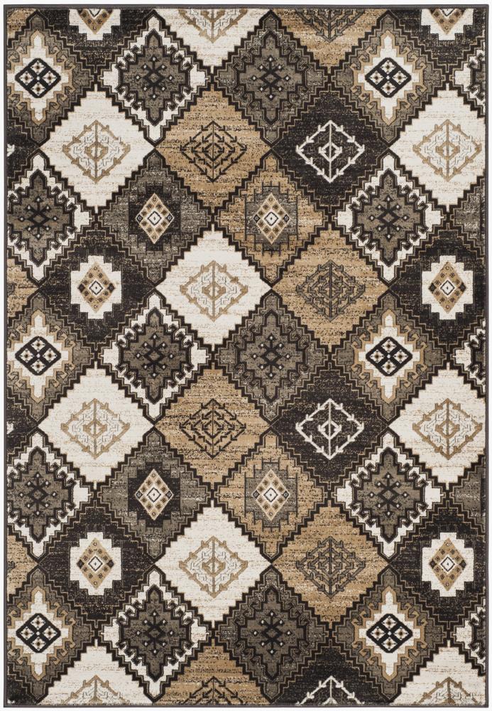 Vintage Black and Ivory Geometric Area Rug 4' x 5'7"