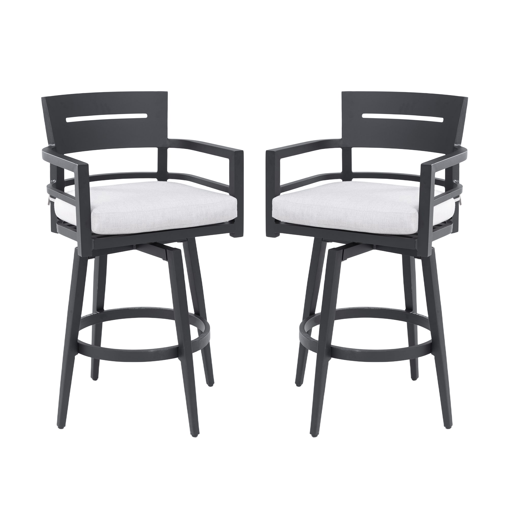 Mondawe MA-GCABQ-ALT176 Set of 2 Black Aluminum Frame Swivel Bar Stool Chair with Beige Cushioned Seat
