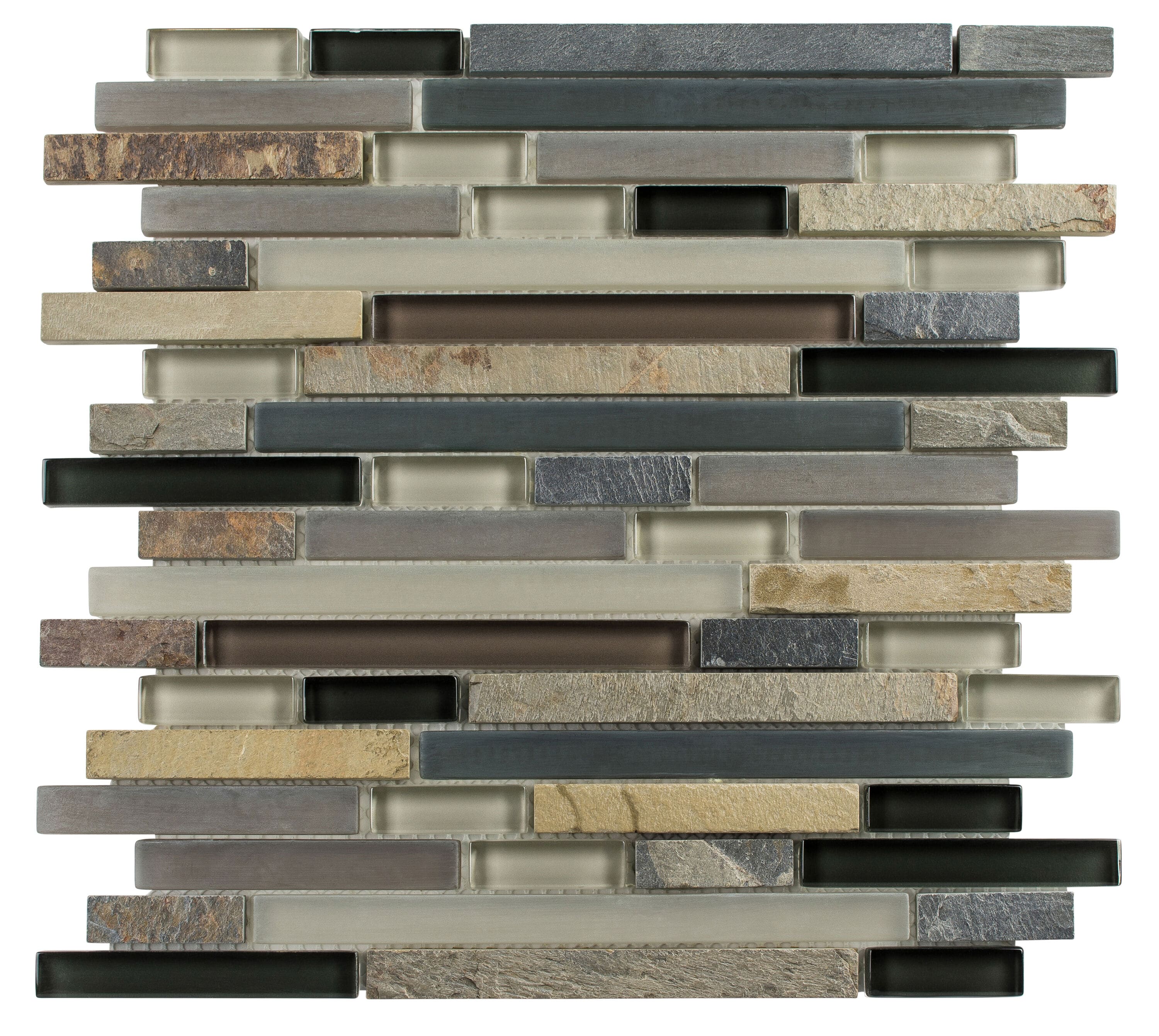 Andova Tiles ANDWRI854 Wright- Scape Studio 12-in x 12-in Frosted Glass/Stone Brick Look Linear Mosaic Floor and Wall Tile (1-sq. ft/ Piece)
