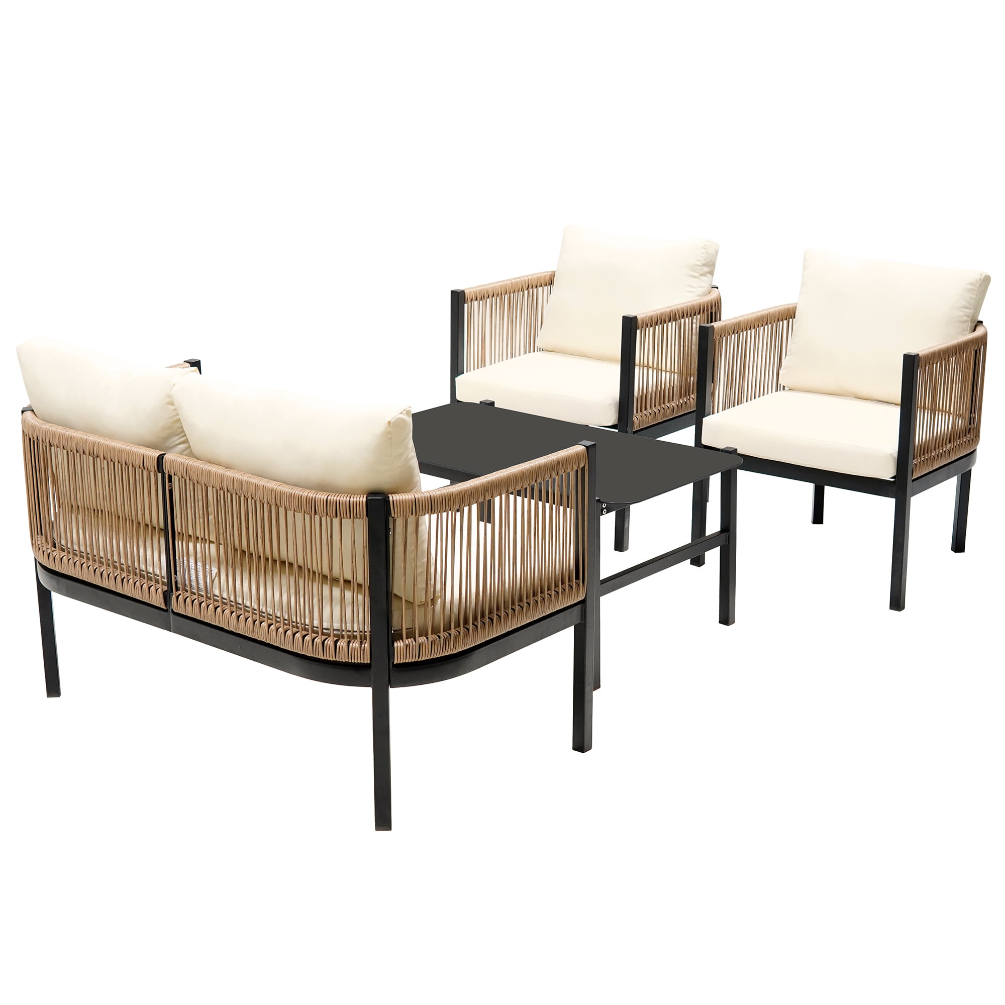 SINOFURN SYA330126BG 4 -Piece Patio Conversation Set with Beige Cushions
