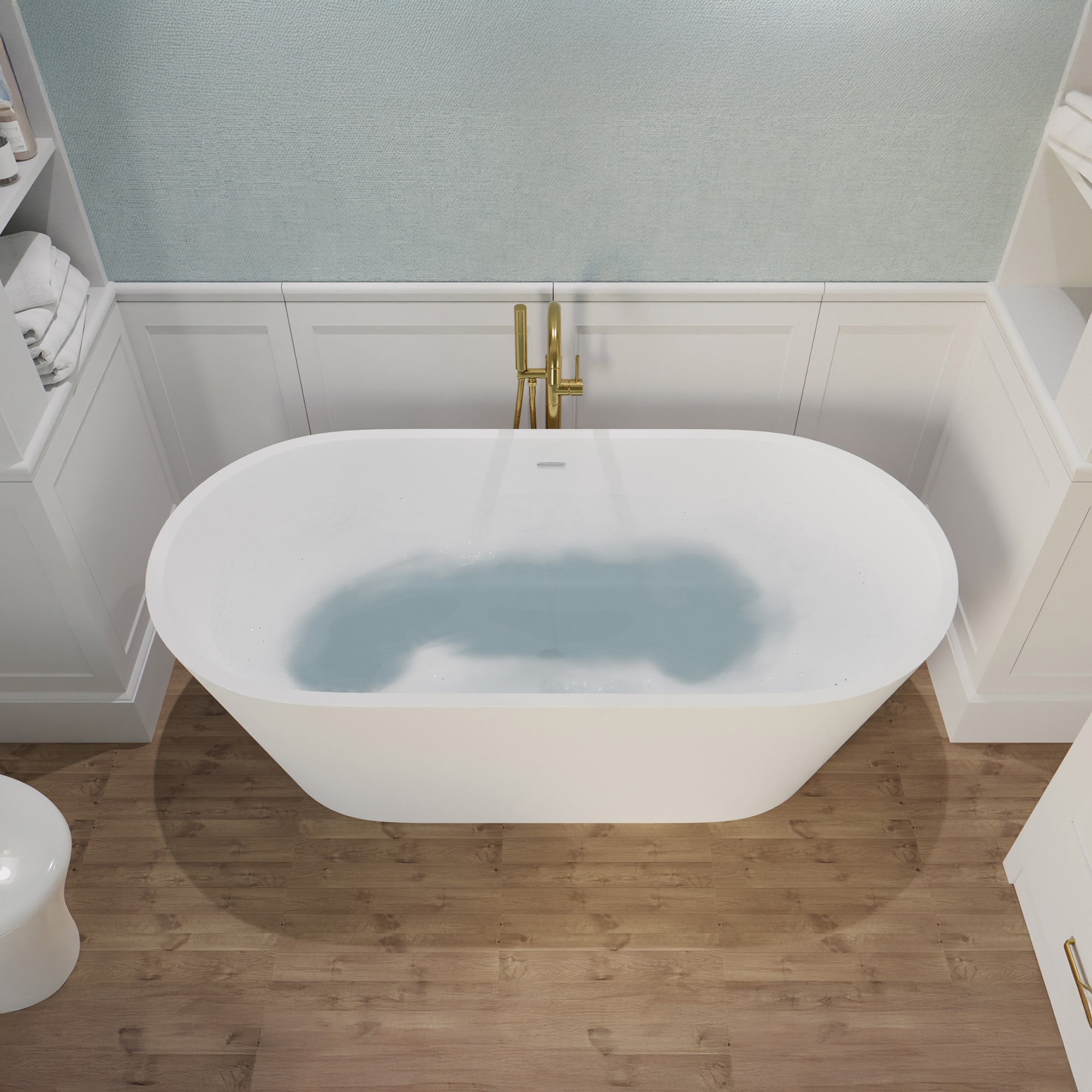 ANZZI Kosima 27.75-in x 66.8-in Matte white Solid Surface Oval Freestanding Soaking Bathtub with Drain ( Center Drain )