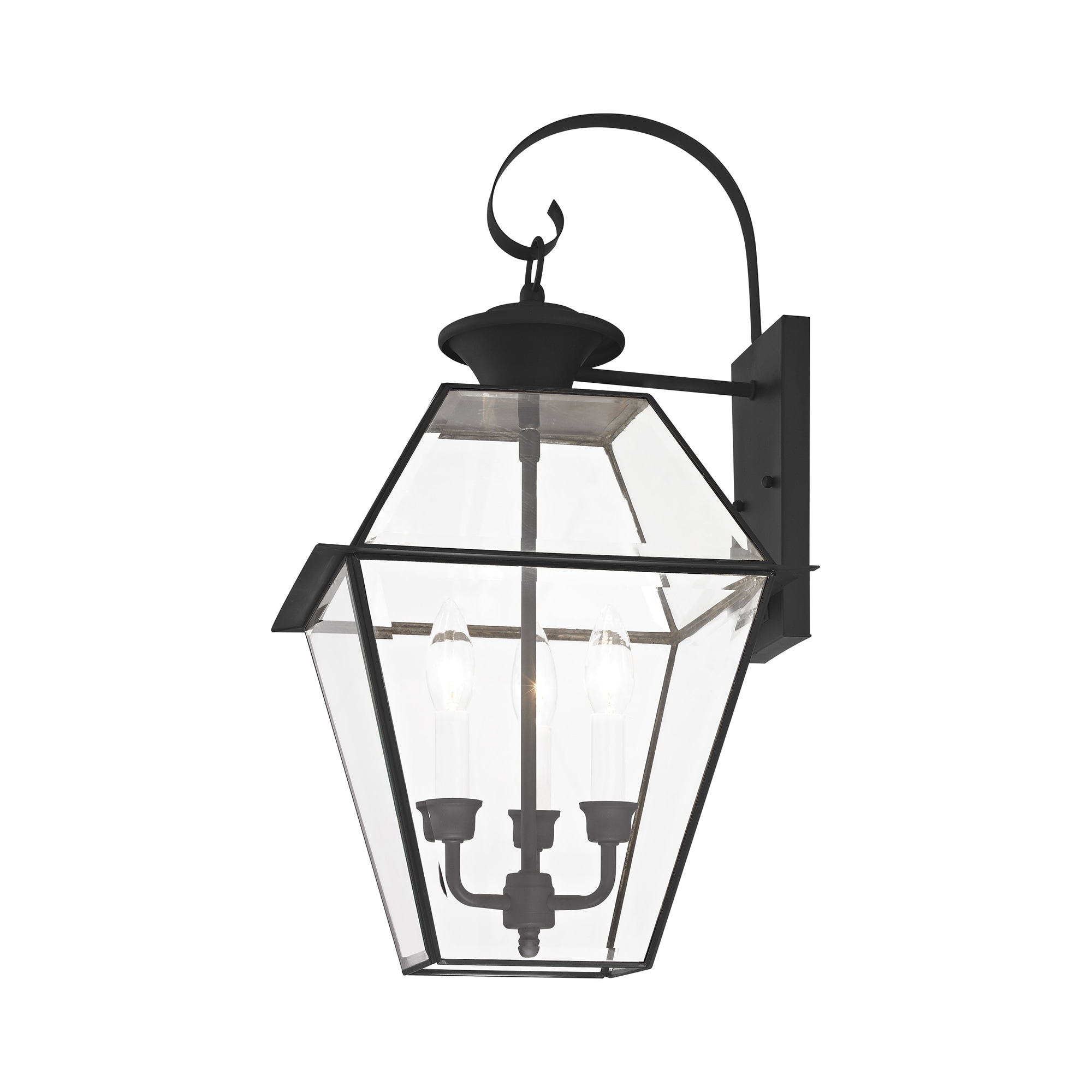Charleston Elegance 3-Light Outdoor Wall Lantern in Black with Clear Beveled Glass