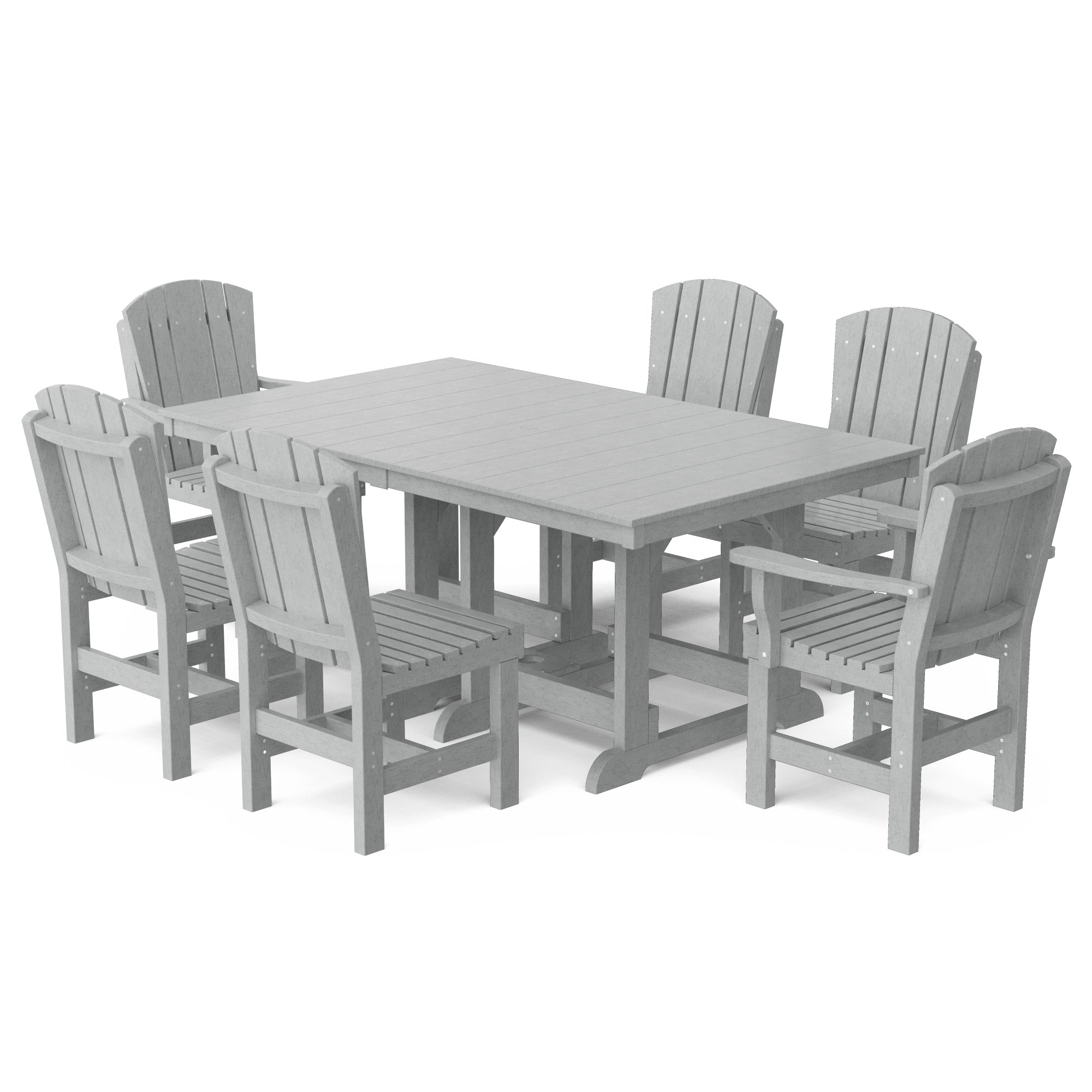 Wildridge LCC-188-LG Heritage 7 -Piece Light Gray Patio Dining Set Plastic Rectangle Table with 6 Stationary Chairs