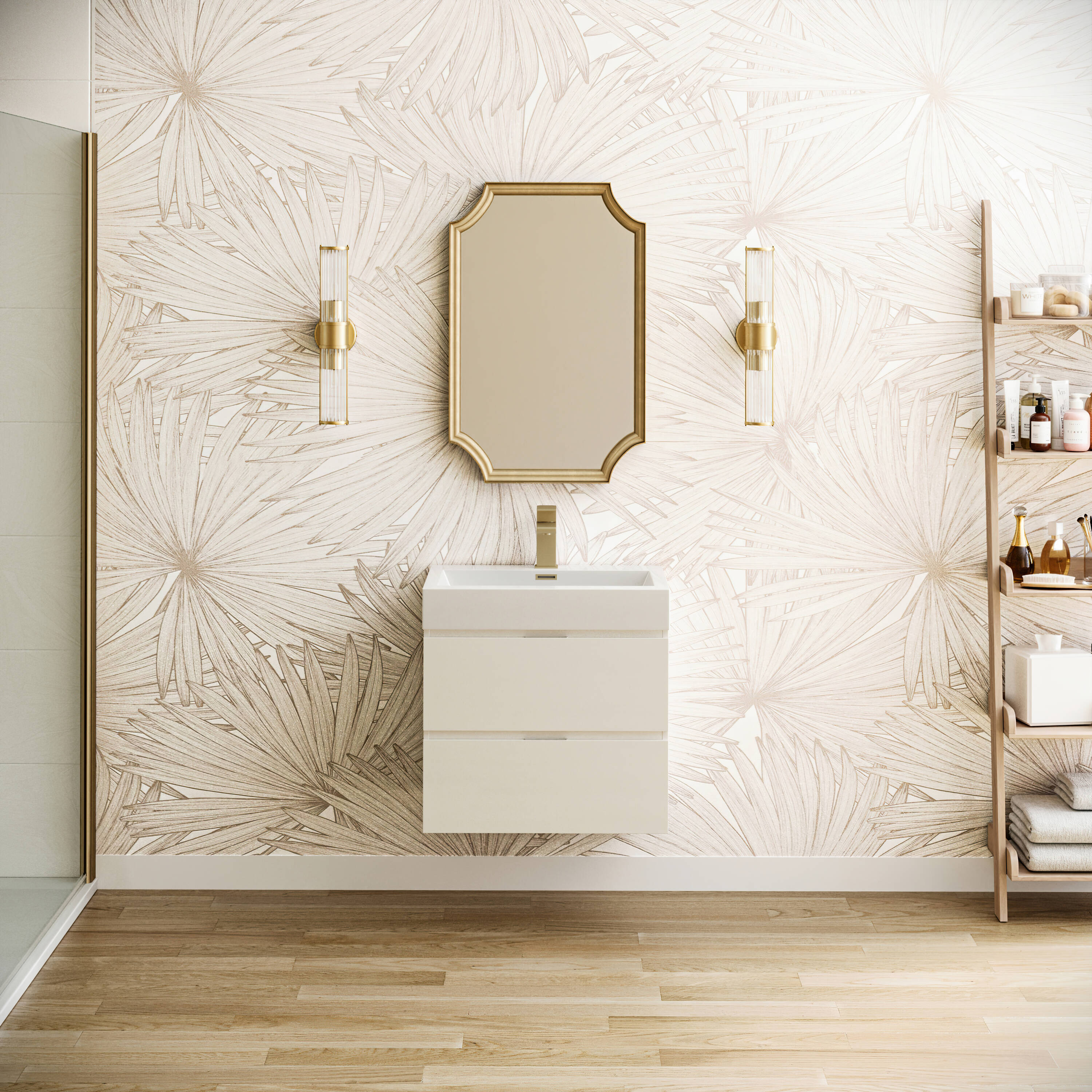 Fresca FCB8324WH-I Valencia 24-in Glossy White Single sink Floating Bathroom Vanity with White Acrylic Top