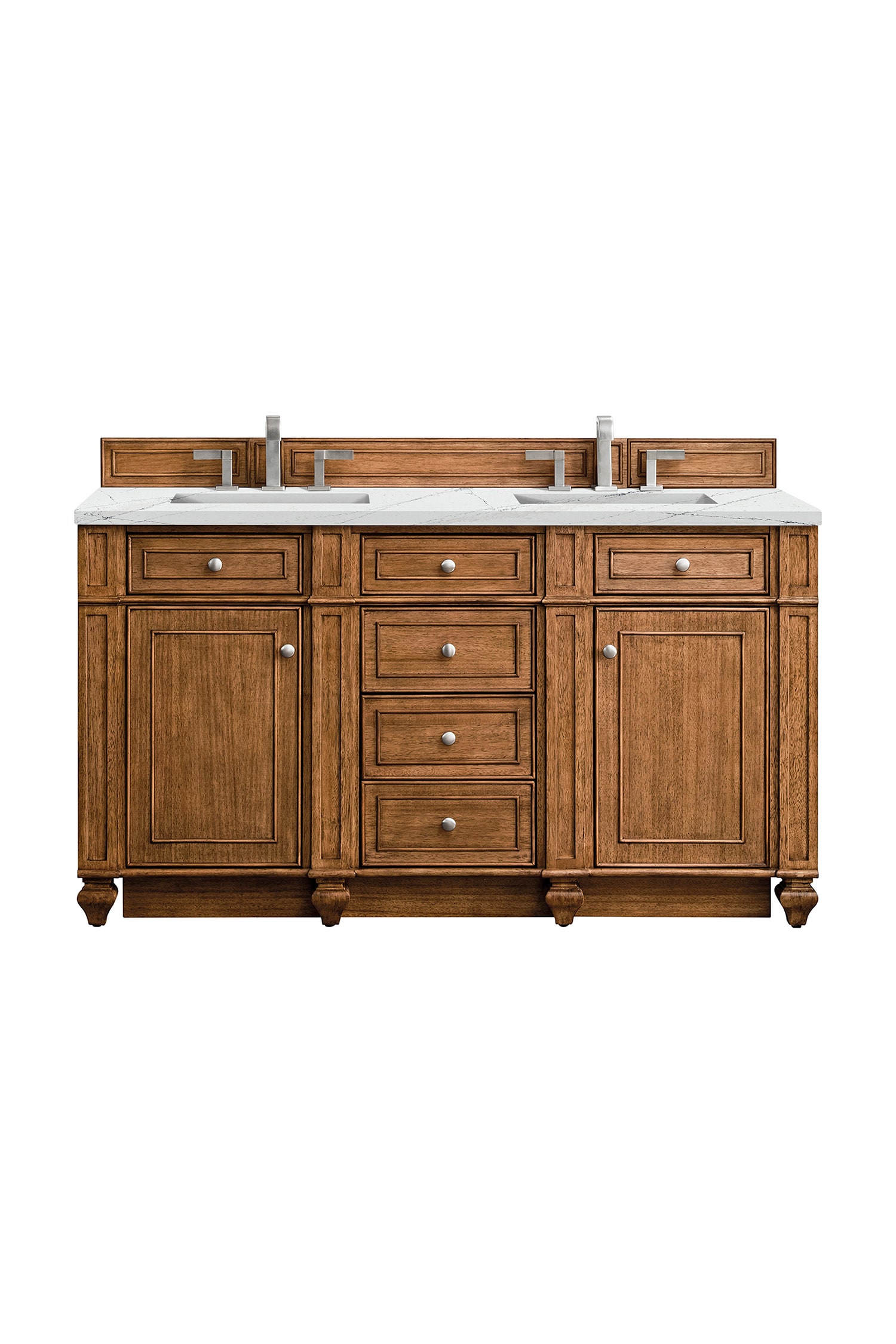 James Martin Vanities 157-V60D-SBR-3ENC Bristol 60-in Saddle Brown Undermount Double sink Bathroom Vanity with Ethereal Noctis Quartz Top