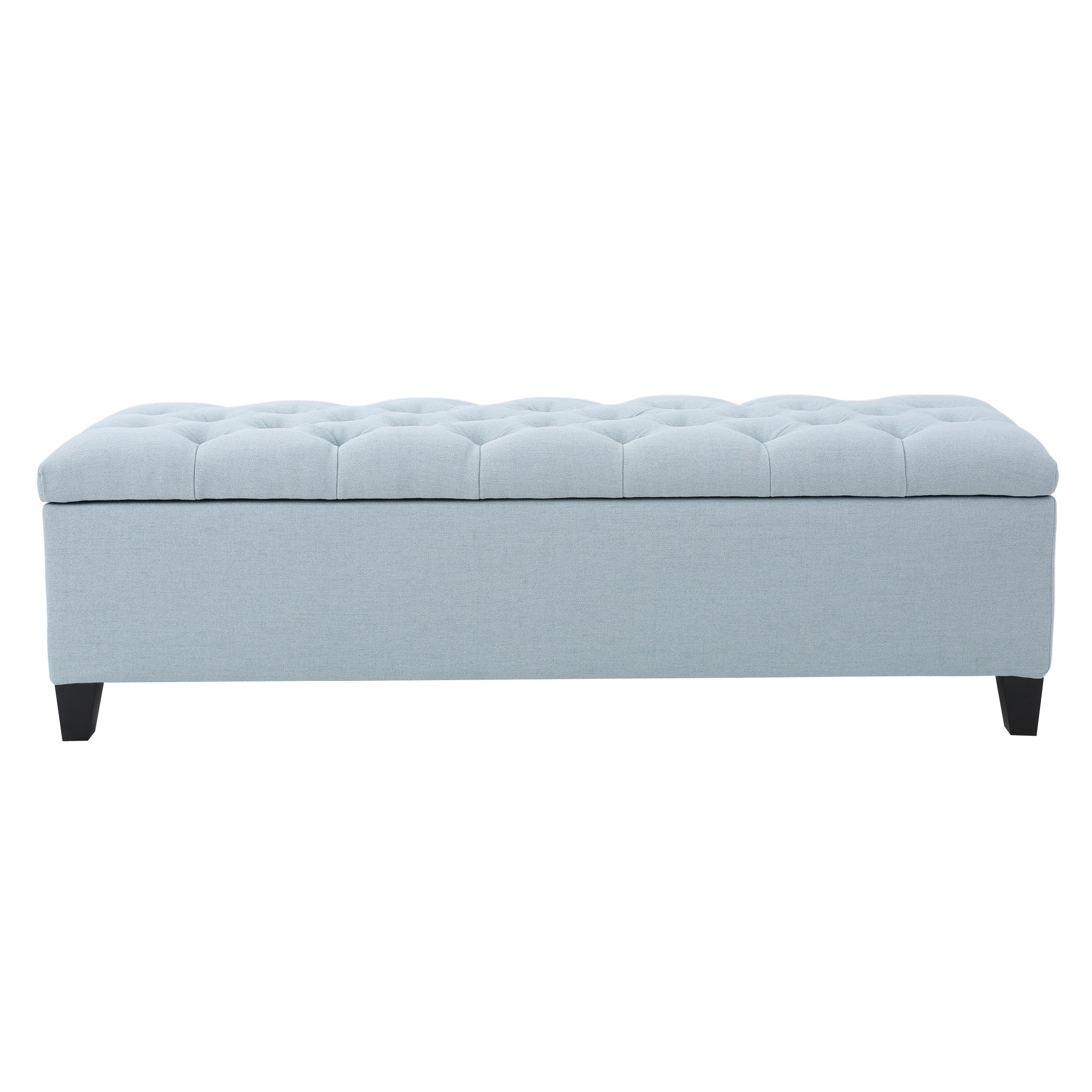 Light Blue Button-Tufted Upholstered Storage Ottoman Bench