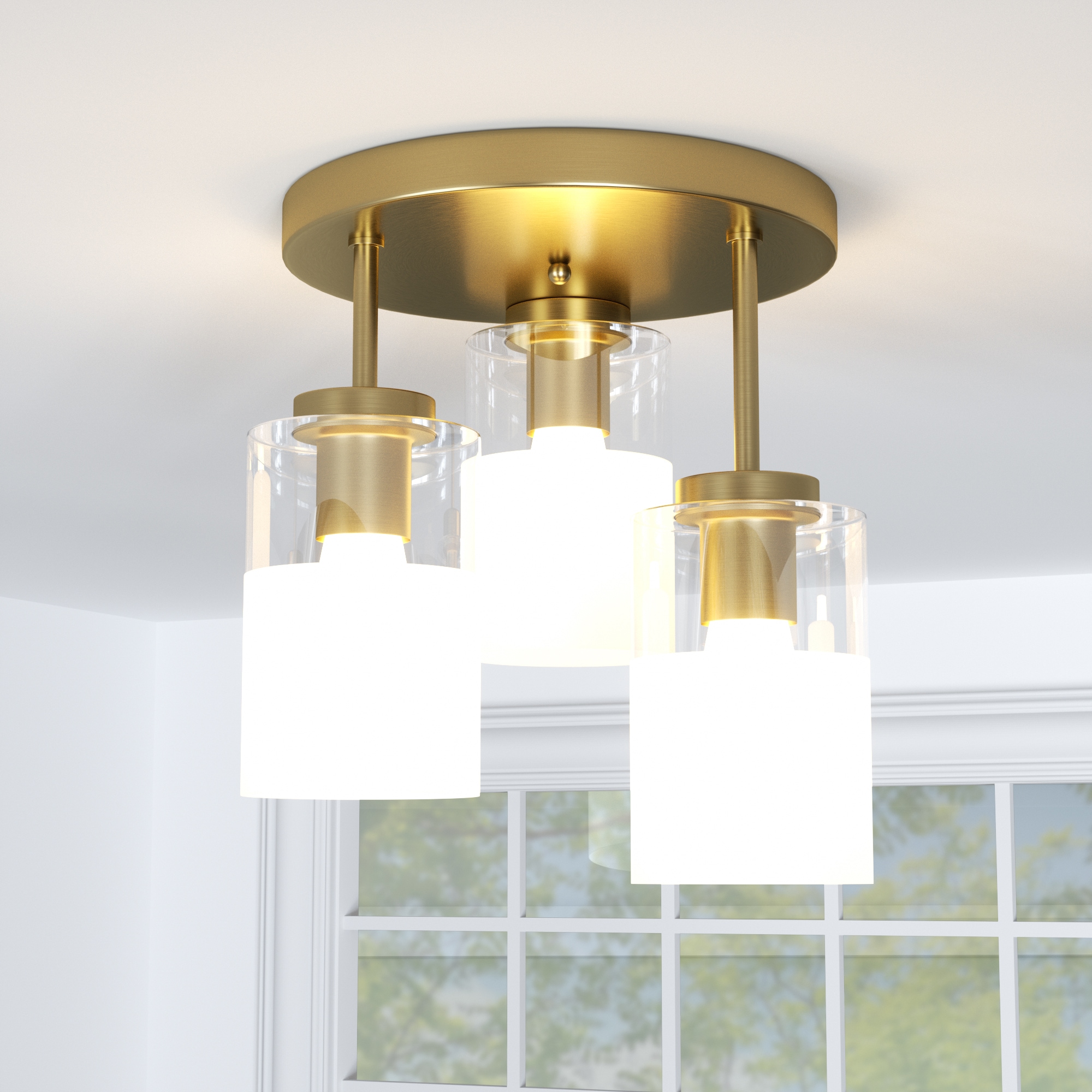 Maxax Luxurious 11.5-in Brass Indoor 3 -Light Flush Mount Light with Frosted Glass