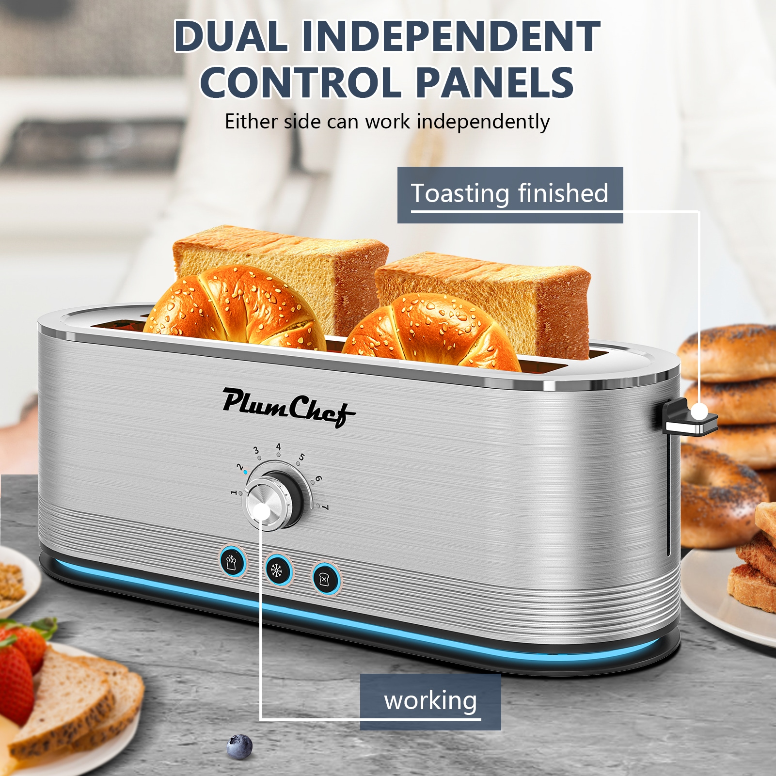LUXEYARD 4Slice Toaster 7 Browning Settings DefrostReheat Functions ...