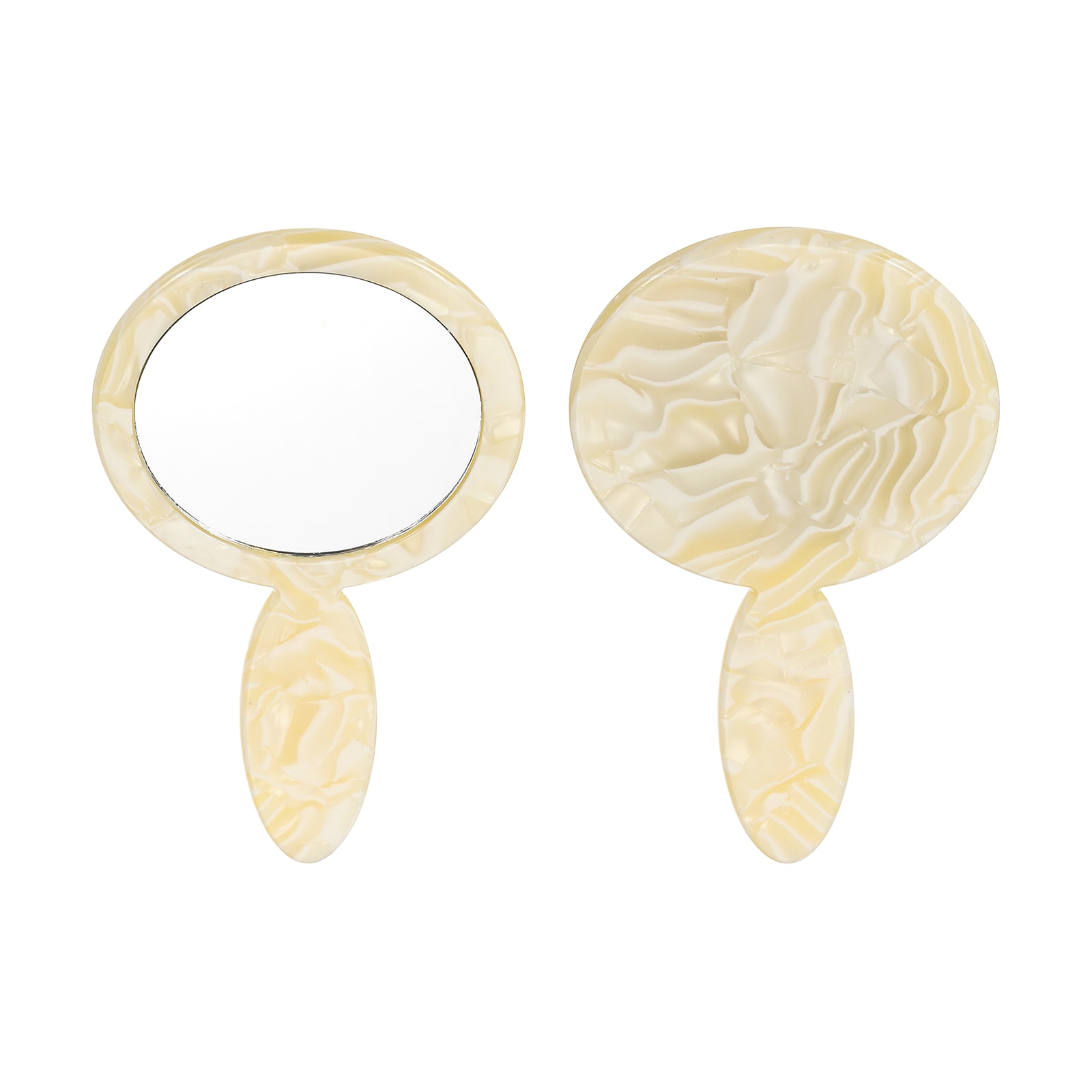 Unique Bargains Handheld Mirror Round Hand Held Mirror with Handle Acetic Acid Vintage Portable Lightweight Cosmetic Supplies for Women Travel Makeup Salon Beige