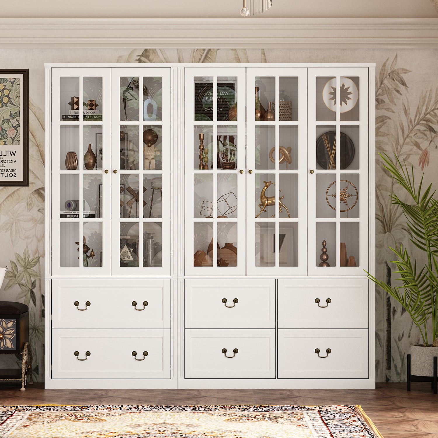 FUFU&GAGA KF020314-01+315-0102 White MDF 4 -Shelf Oversized set Bookcase with Doors ( 88.7-in W x 78.7-in H x 15.7-in D ) Finished