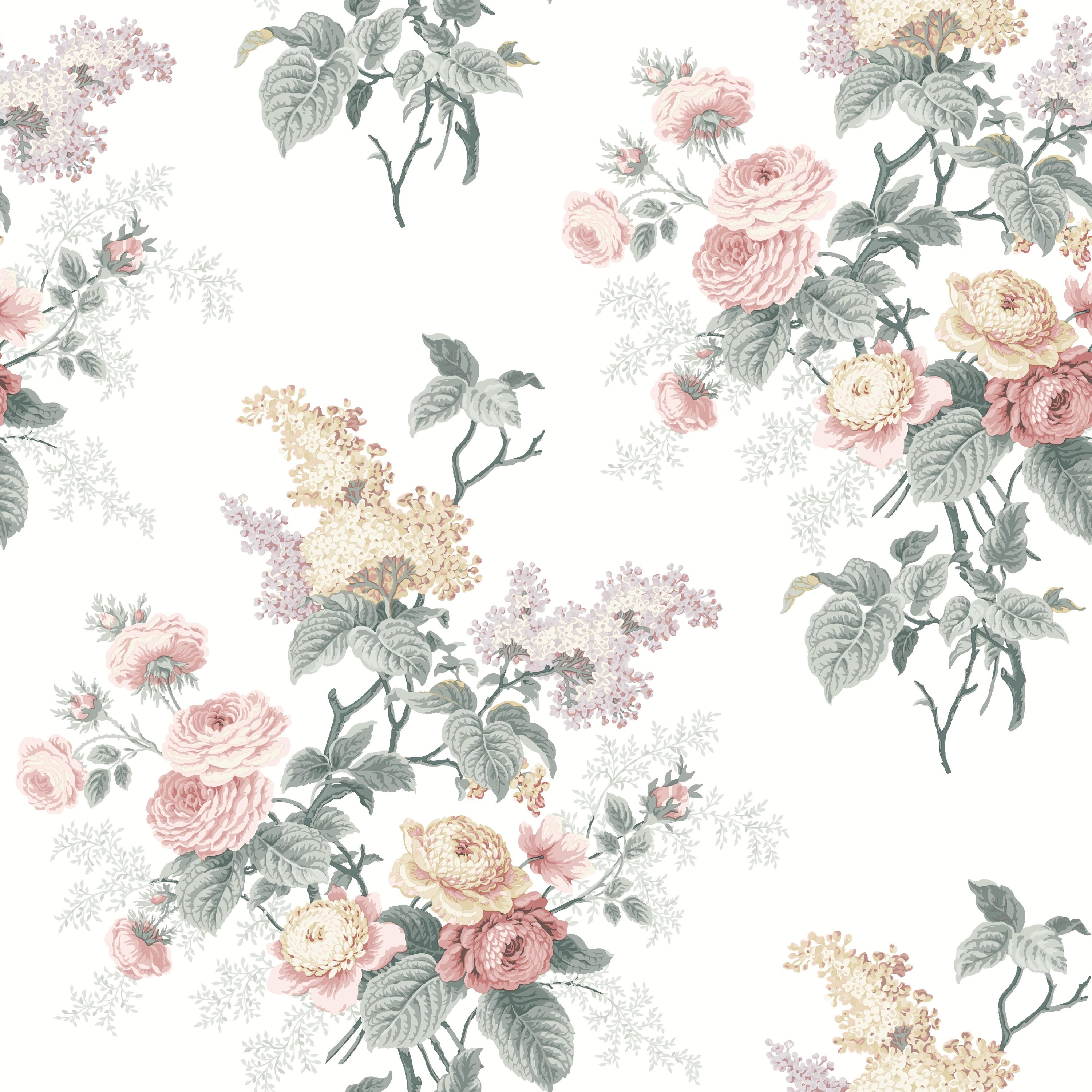 Waverly Vintage Floral Wallpaper Gray Rose Green 555721 DRs