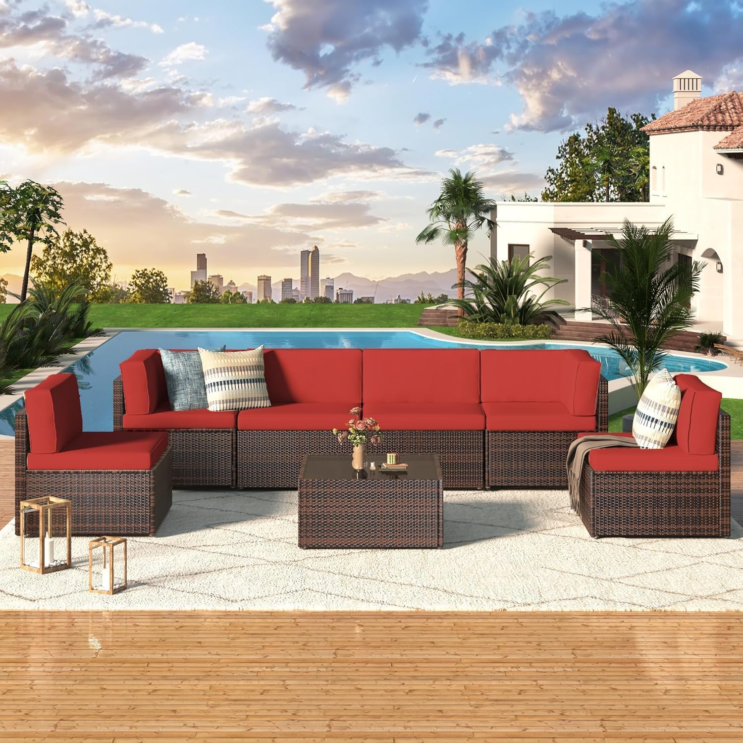 AECOJOY 16002BRRD-LS02  7 Piece Outdoor Patio Furniture Set