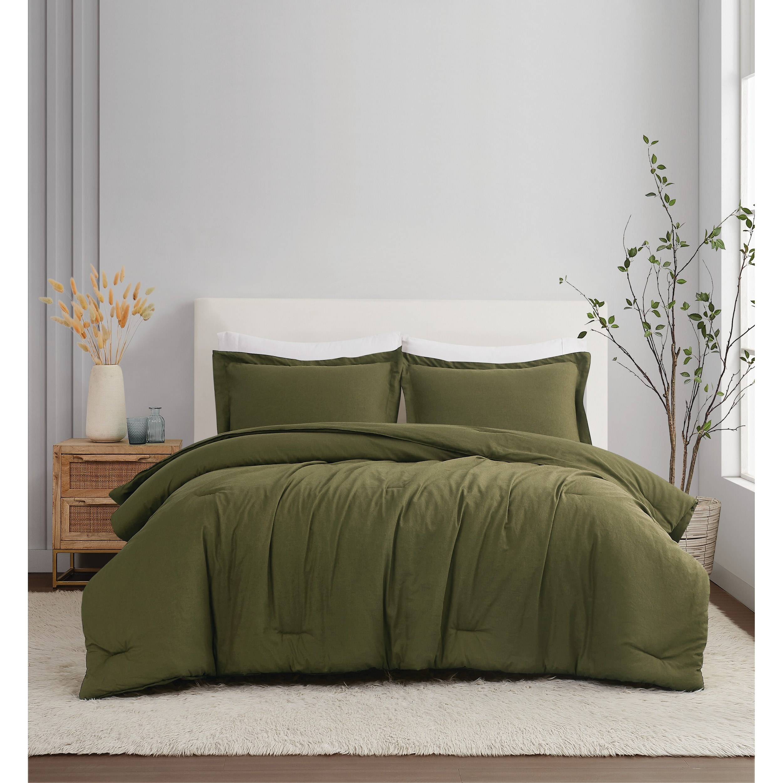 Brooklyn Loom CS2469MGKG-1500 3 -Piece Moss Green King Comforter Set