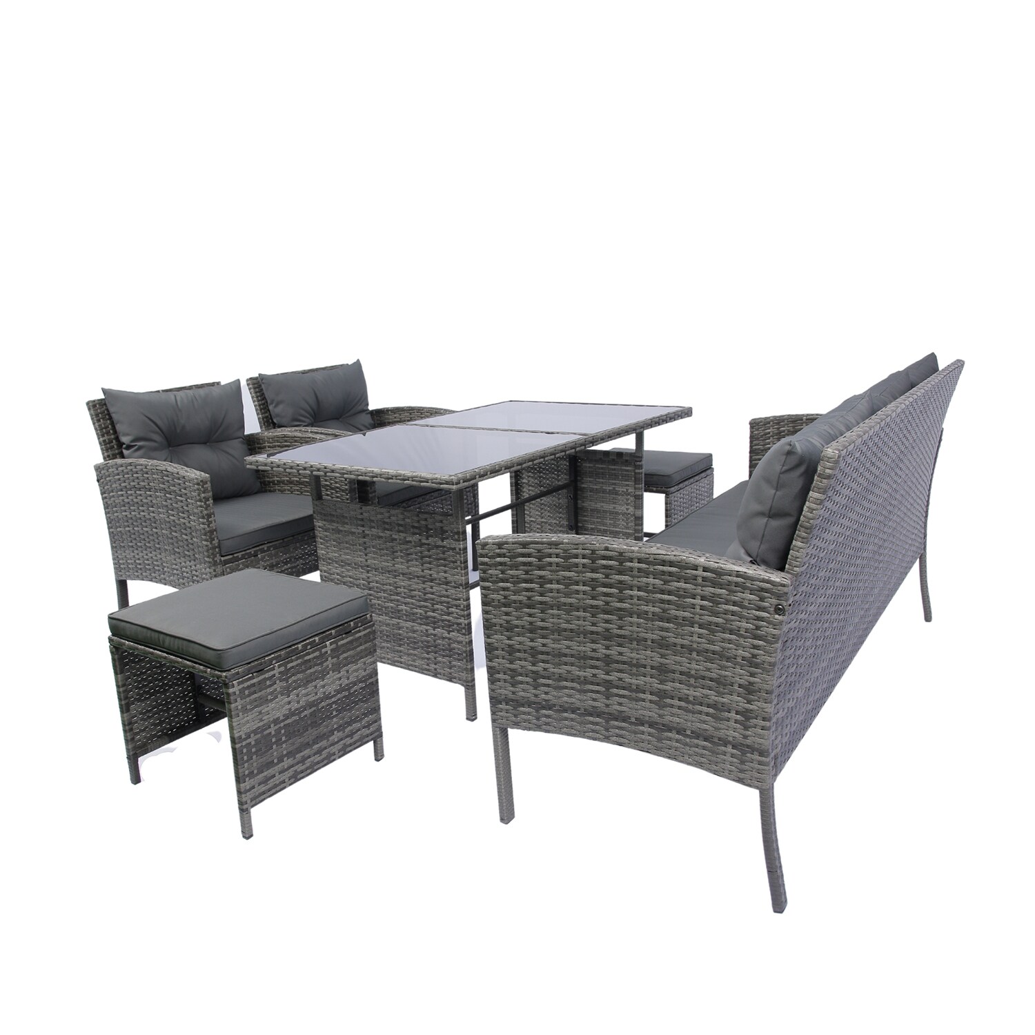 Bybafun YA0200143 6 -Piece Rattan Patio Sofa Conversation Set with Gray Cushions