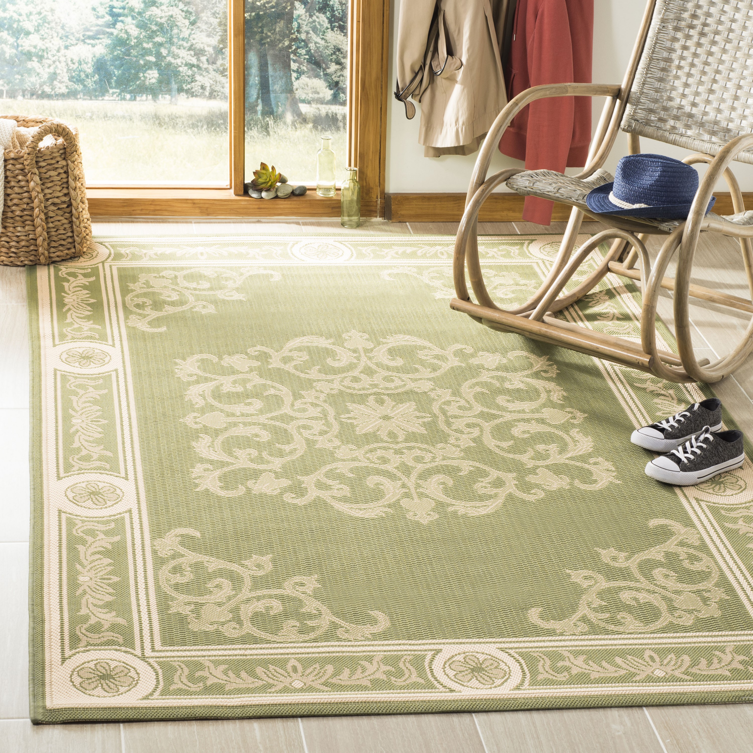 Safavieh CY2914-1E06-3 Courtyard Celeste 3 x 5 (ft) Loomed Polypropylene Olive/Natural Rectangular Indoor/Outdoor Floral/Botanical Coastal Throw rug