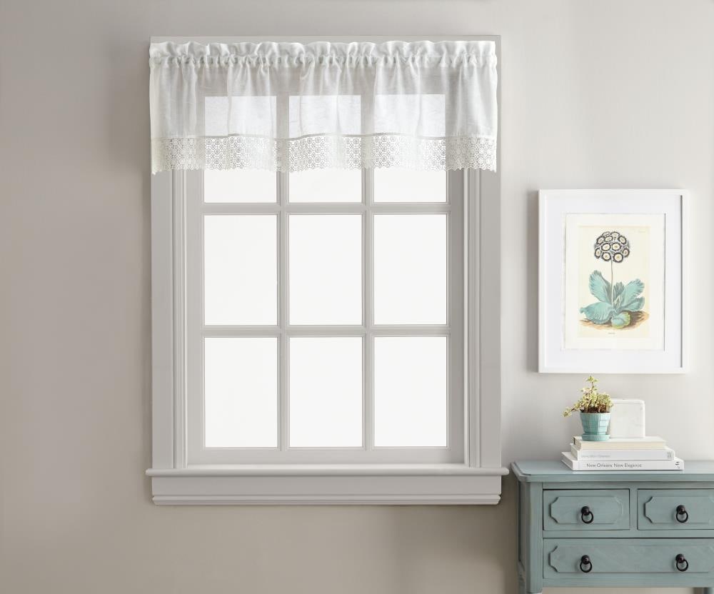 CHF Adele 14-in White Polyester Sheer Rod Pocket Valance with Lace ...