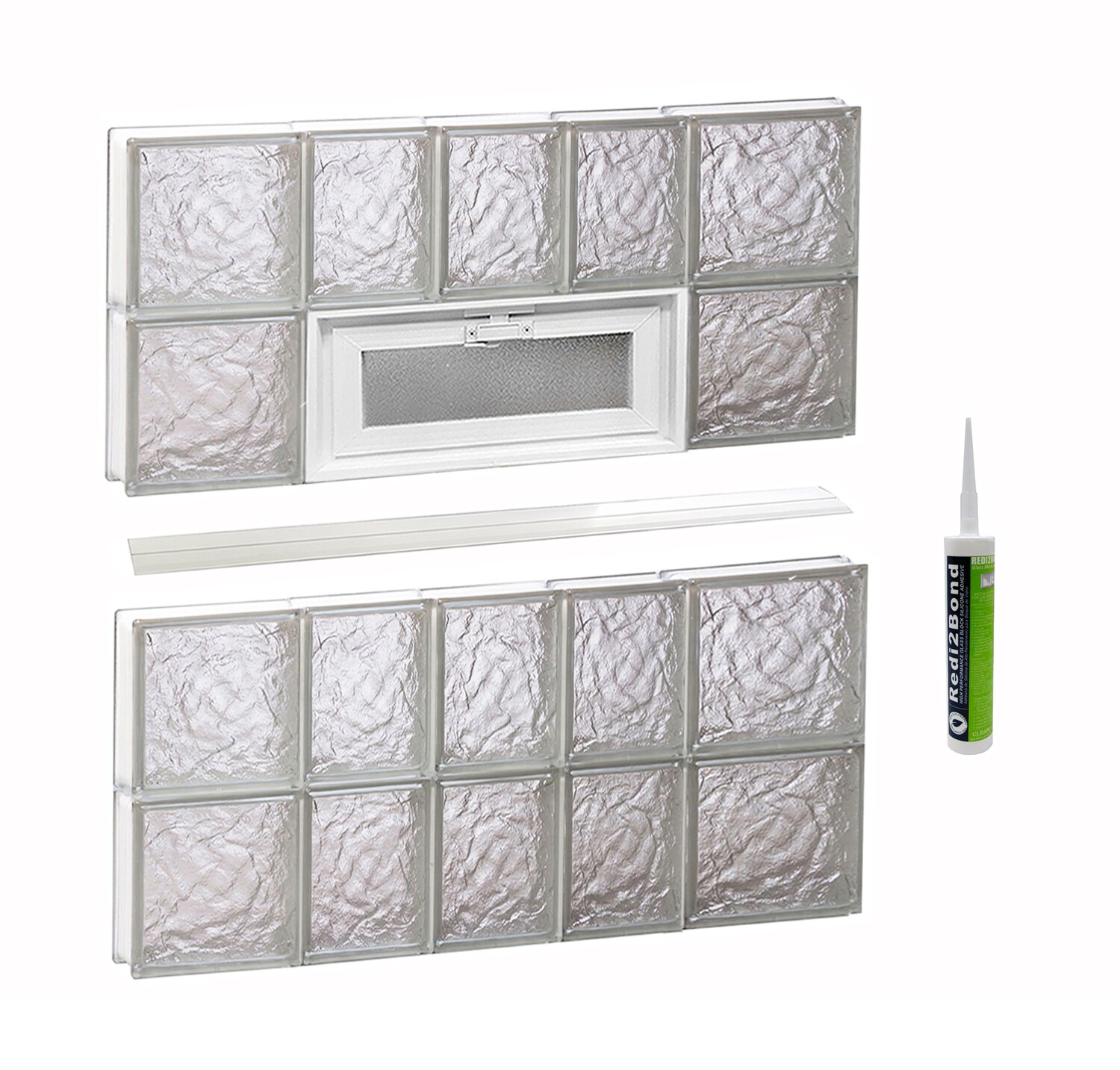 REDI2SET V3432IS Ice Glass 32-3/4-in x 31-in Frameless Replacement Vented Glass Block Window